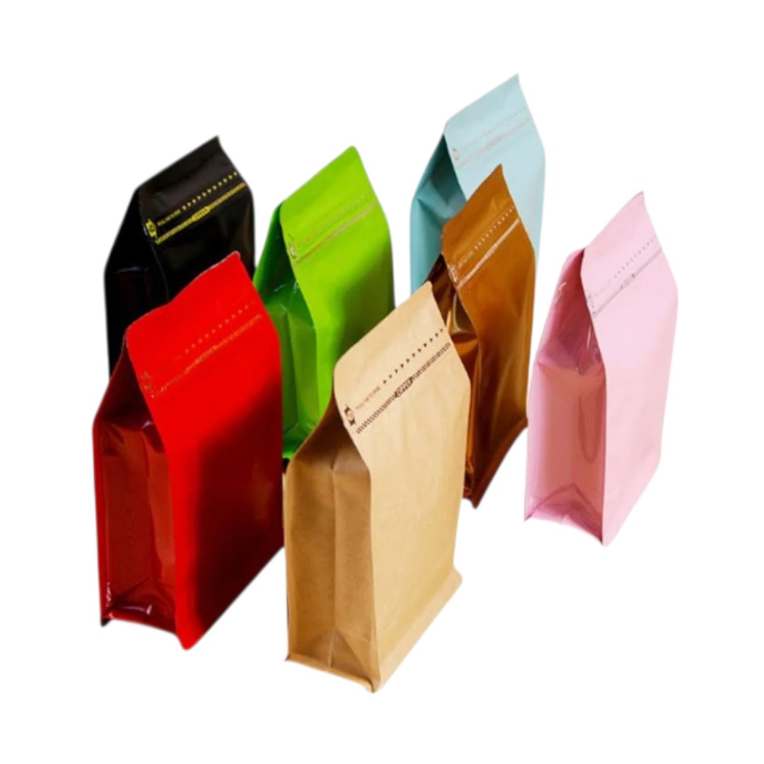 Aluminium Metalized Stand-up Coffee Bean Pouch Bag Bottom Gusset Landscape - Vacuum Seal Pull-tab with Air Valve Resealable 10Pack