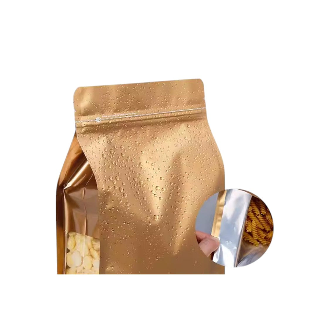 Aluminium Metalized Stand-up Coffee Bean Pouch Bag Reusable - Side Gusset Flat Bottom with Pull-tab & Side Window 10Pack