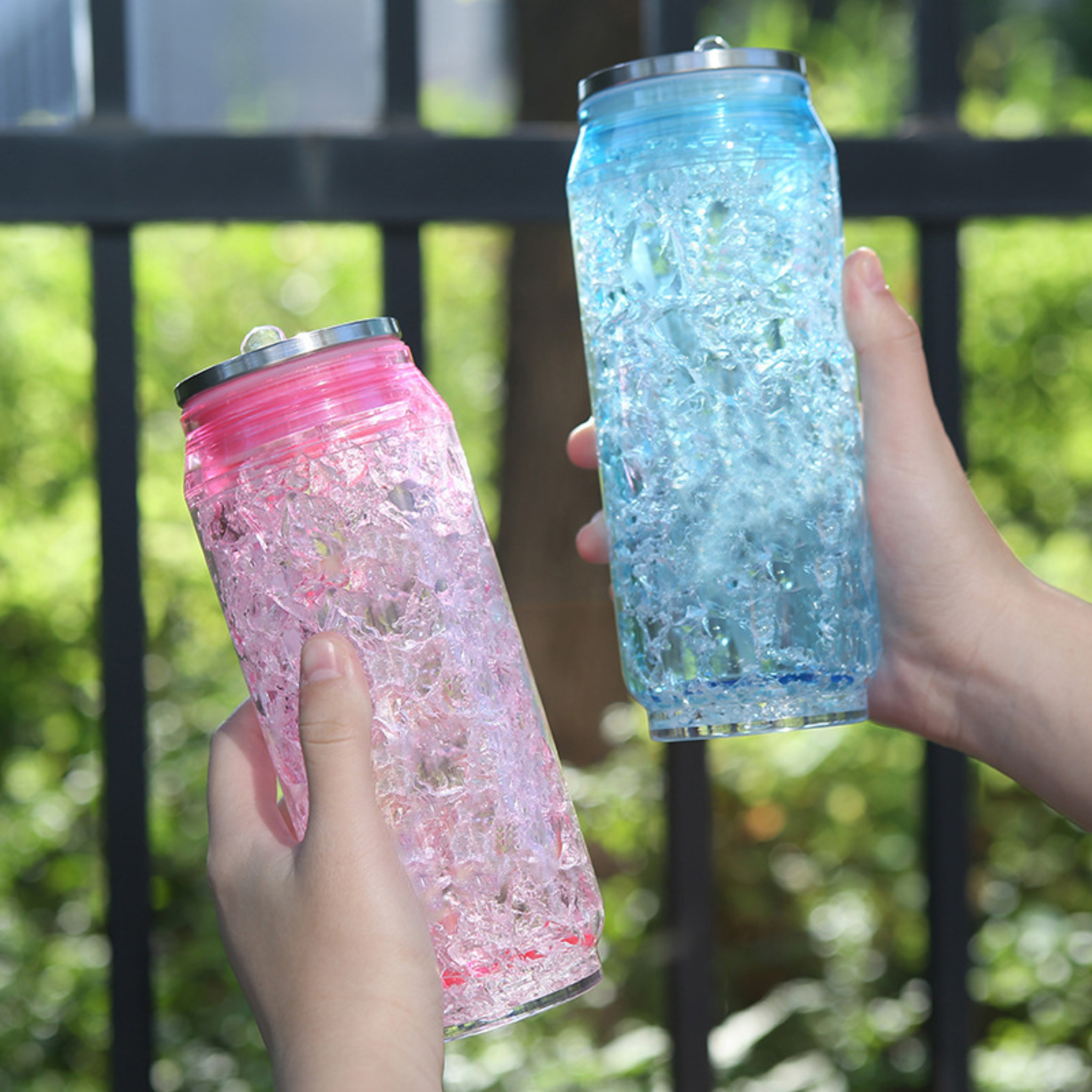 Crushed Ice Design Drinking Can Bottle 450ml BPA Free Double Layer Plastic