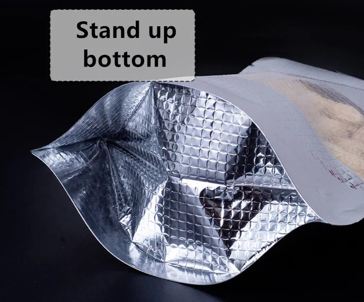 Aluminium Metalized Pouch Bags Zip Lock Resealable Foil Stand-Up with Window Gold Embossed 180mic 10pack