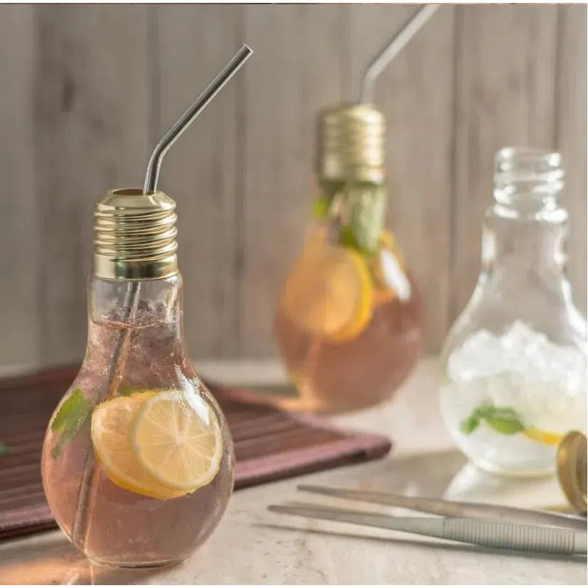Glass Bulb Jar with Stainless Steel Straw In Box