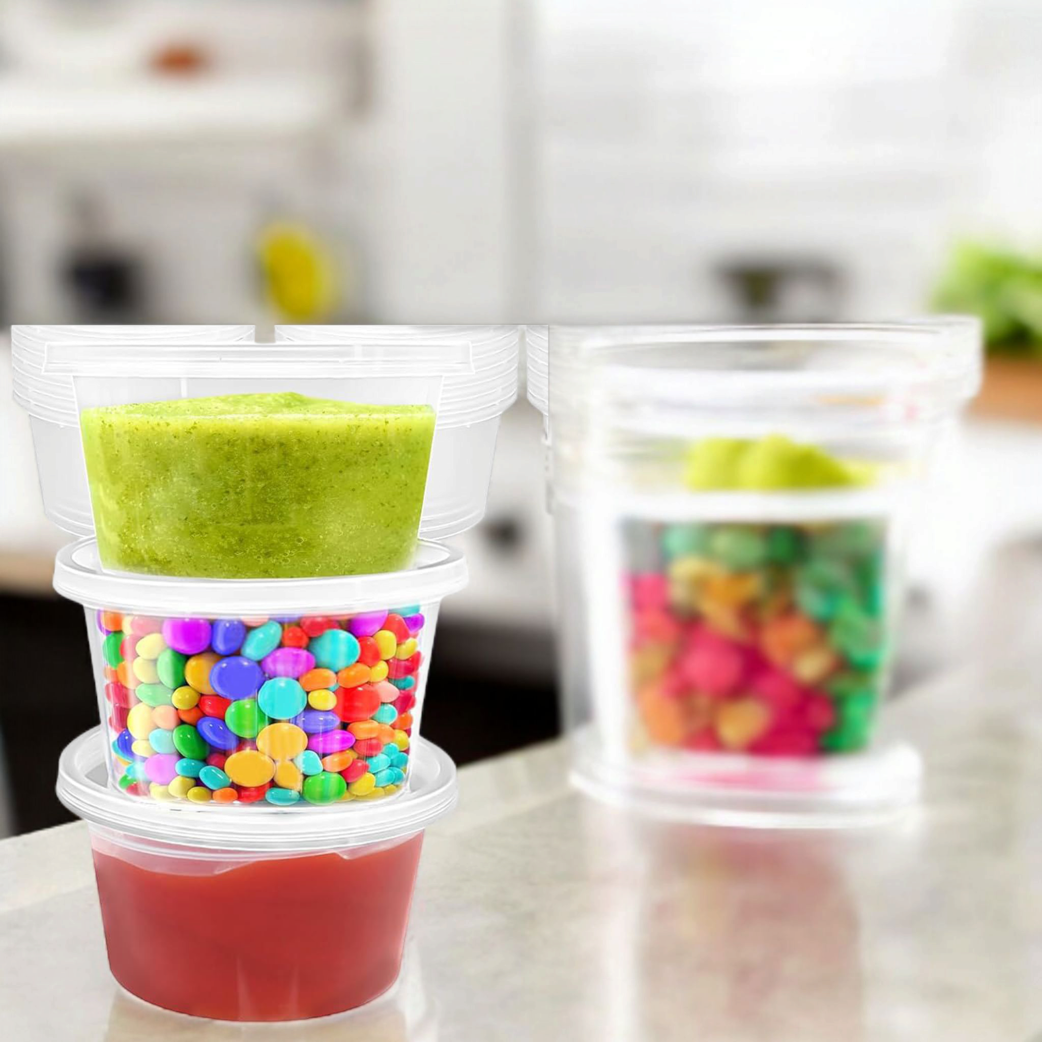 Disposable Takeaway Food Round Storage Container - Clear Plastic Reusable Leakproof with Lid 10pack