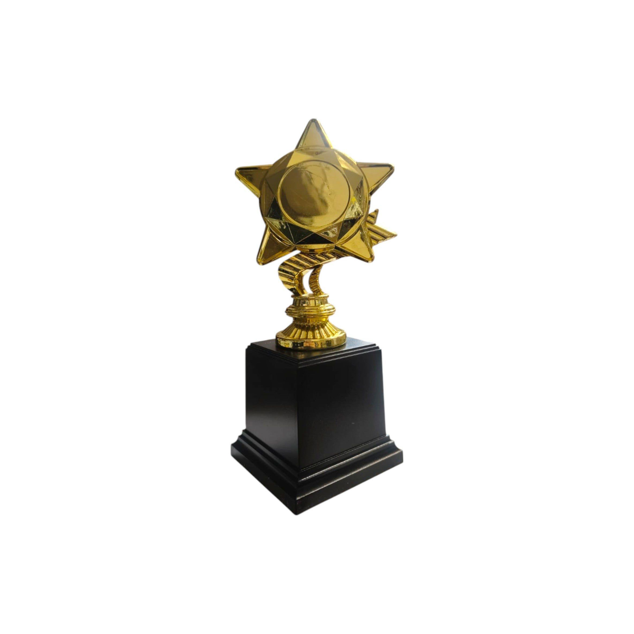 Gold Plastic Stra Trophy Cup with Black Base 22cm