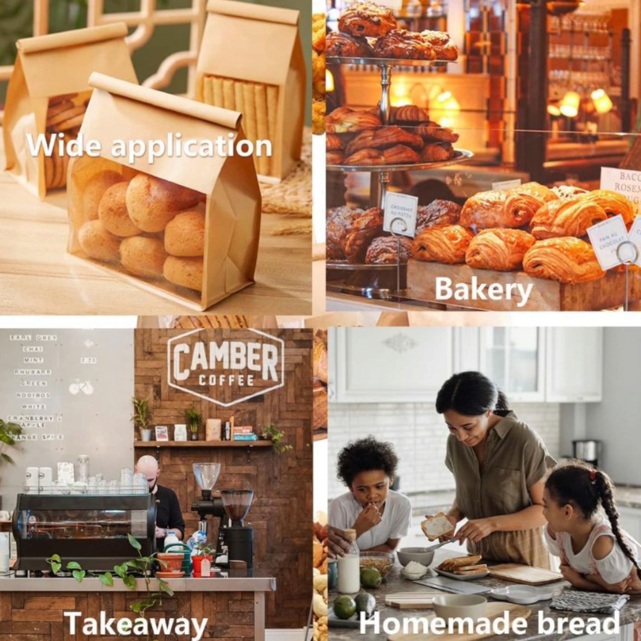 Food Grade Bakery Plastic Bags Transparent Side & Front Window Tissue Paper with Tin Tie 3D Flat Bottom 10pack