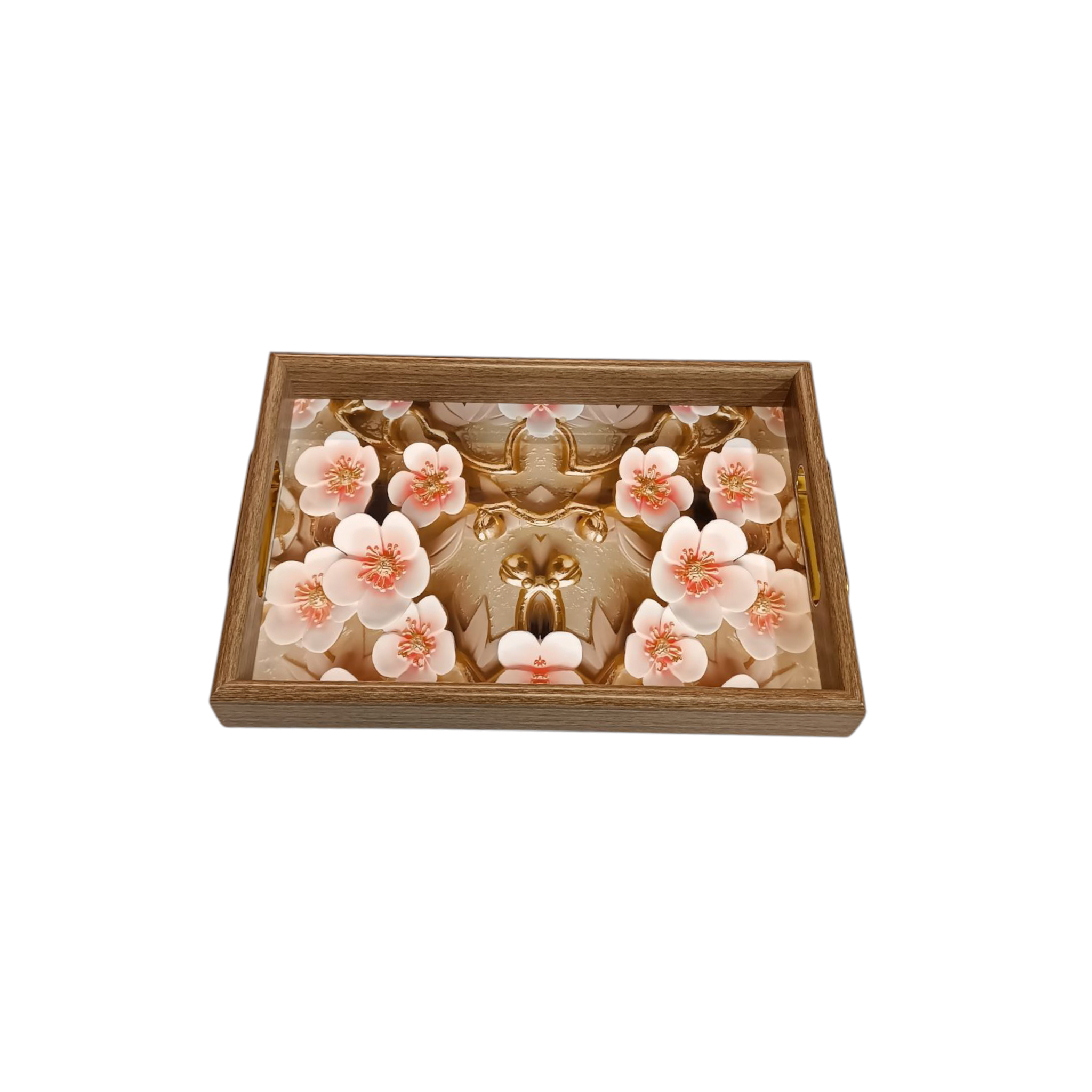 Rectangular Light Brown Acrylic Tray with Flower Design