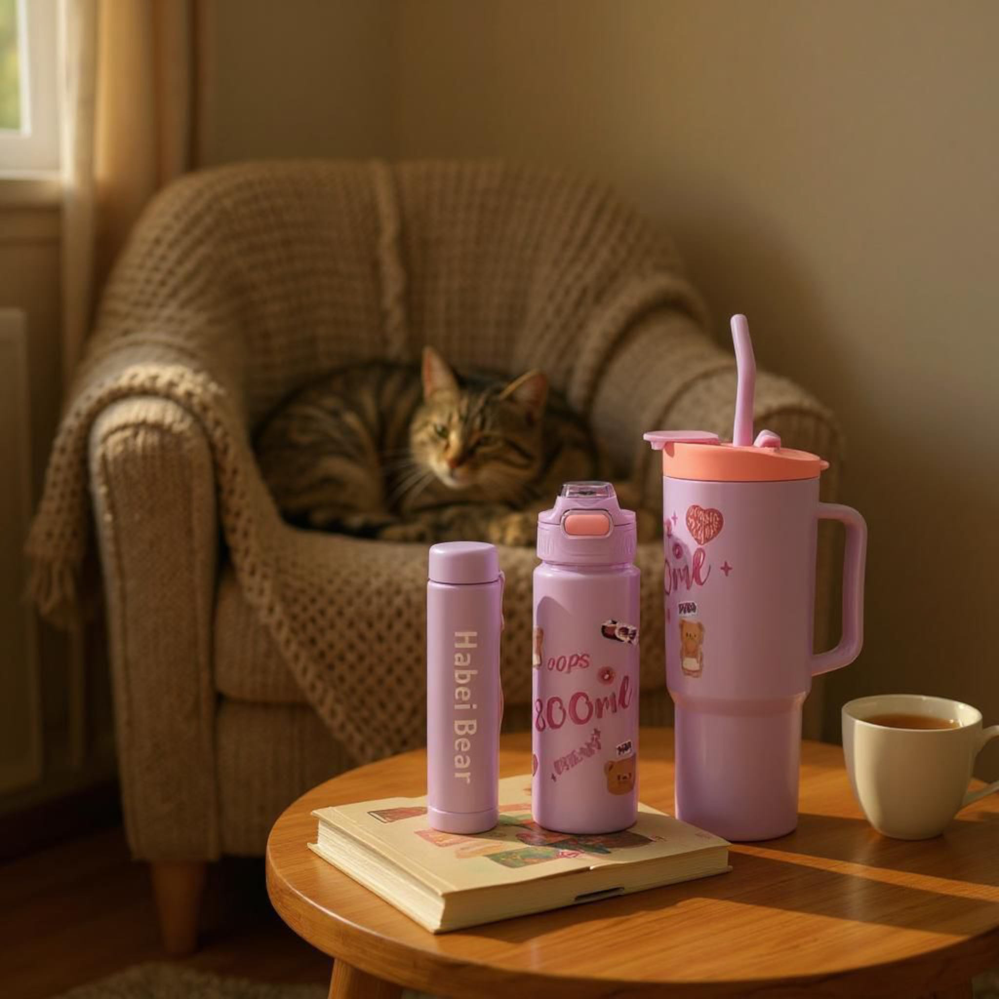 Habei Bear Travel Flask Drinking Tumbler 3pc Set