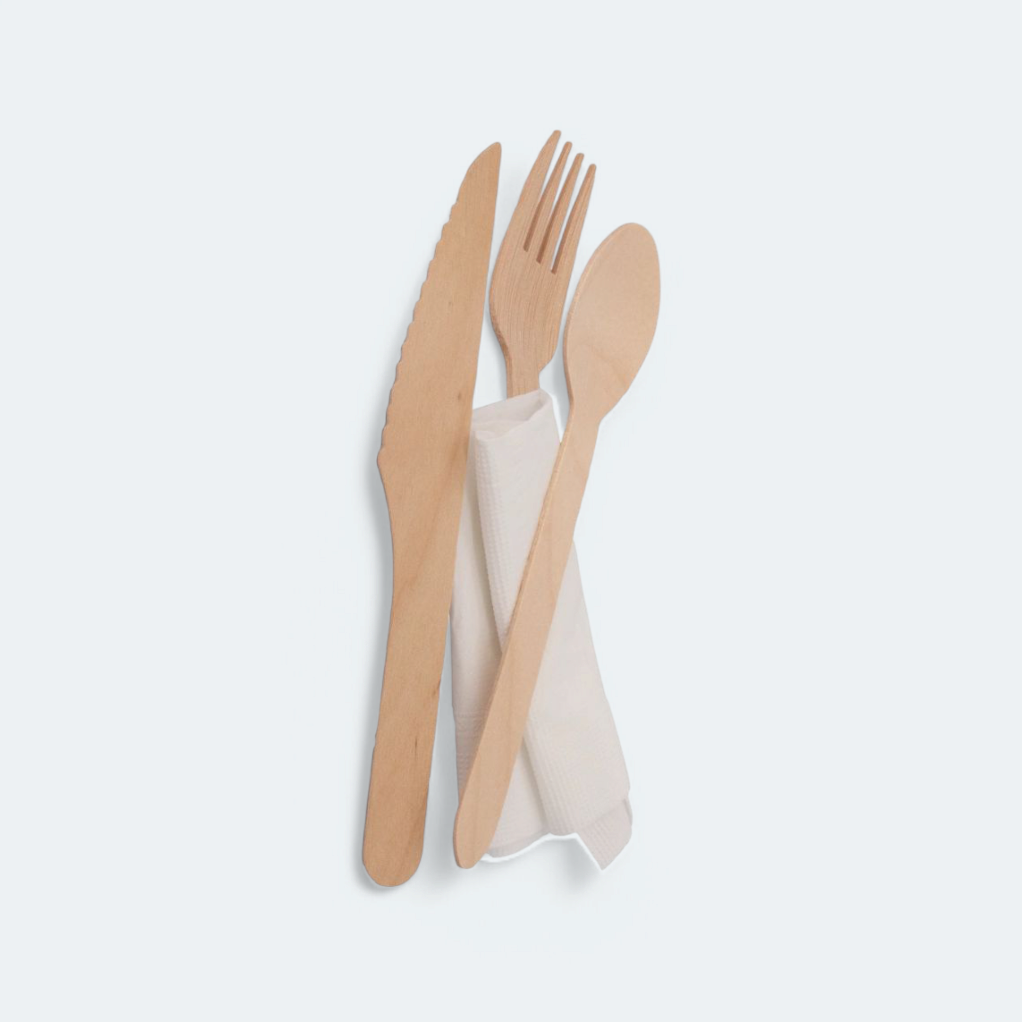 Regent Disposable Wooden Cutlery Knife-Fork-Spoon & Napkin Set 10pack