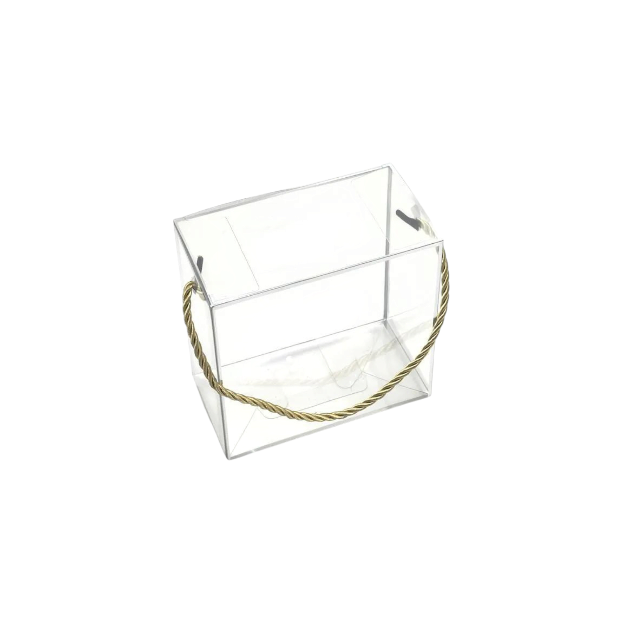 PVC Gift Box Silver Bordered with Rope String Handle 18x18x9cm Transparent