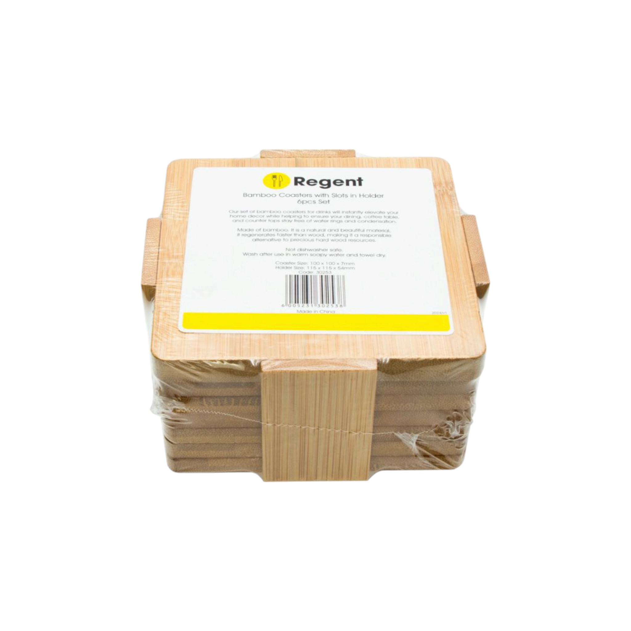Regent Bamboo Square Coasters with Slots in Holder 6Pcs Set
