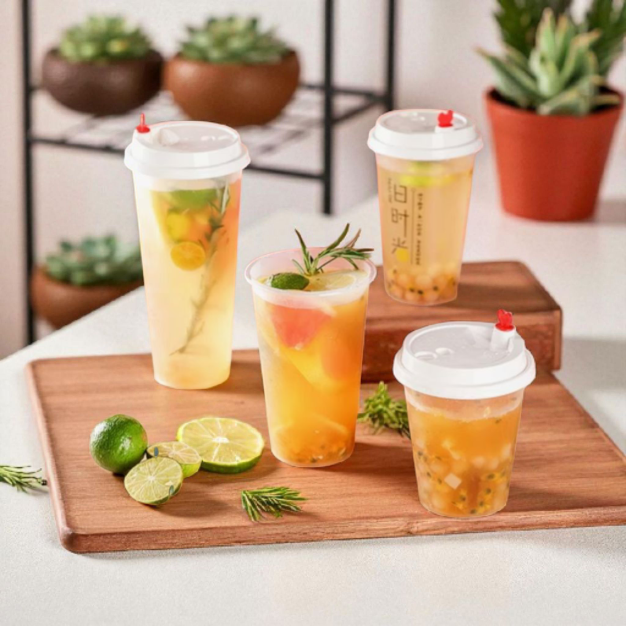 500ml Frosted Smoothie Cup Plastic with Lid & Red Heart Sip Plug 10pack