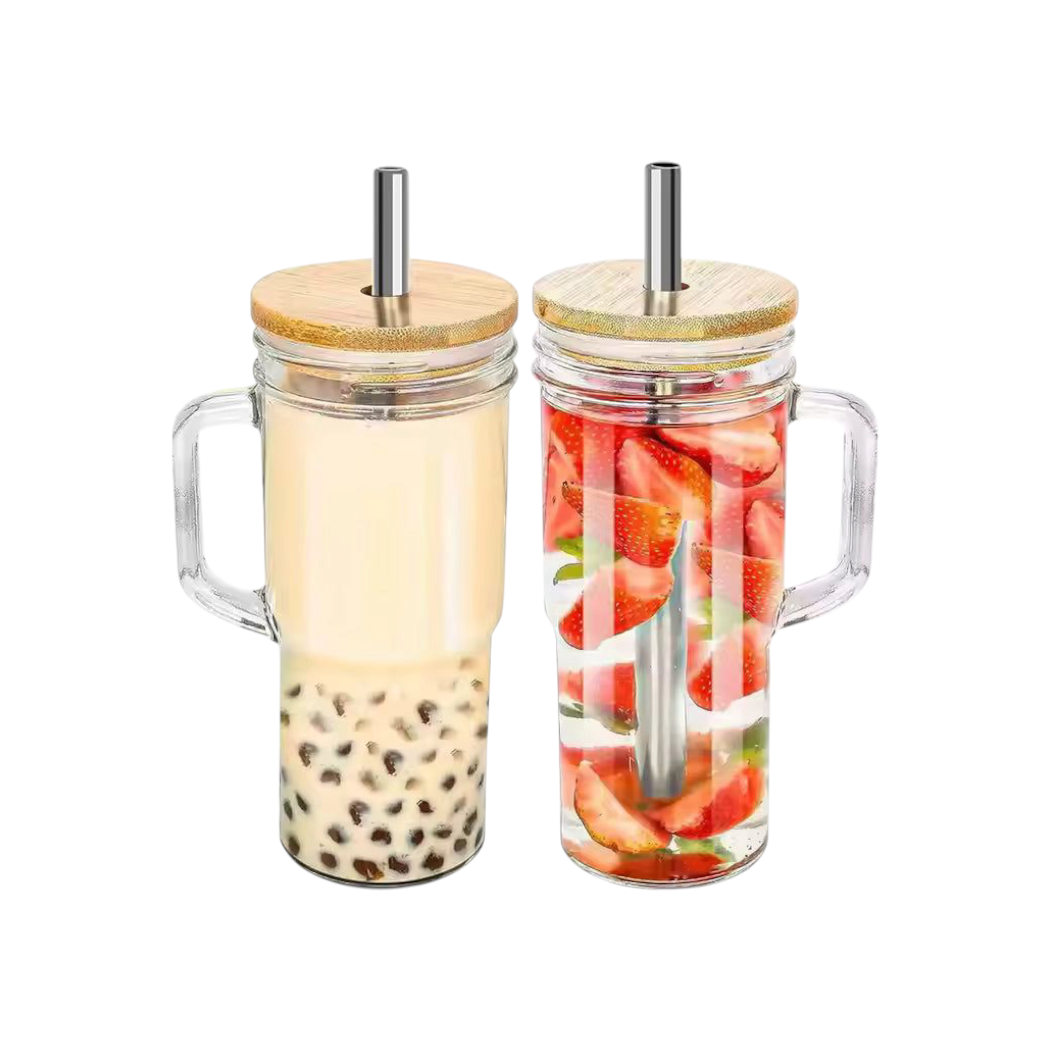 Aqua Glass Drinking Tumbler 1L with Bamboo Lid 2pack