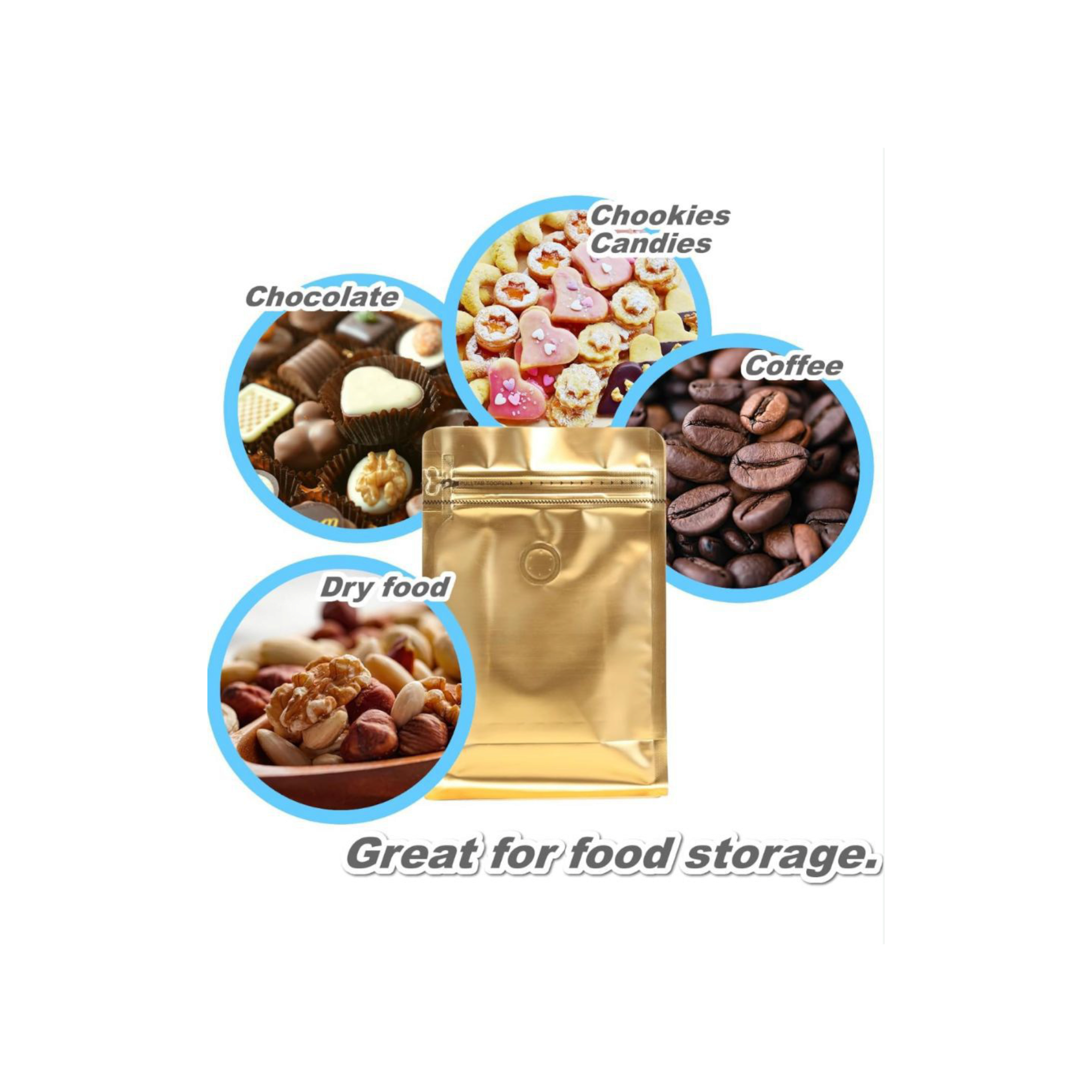 Aluminium Metalized Stand-up Coffee Bean Pouch Bag Bottom Gusset Potrait - Vacuum Seal Pull-tab with Air Valve Resealable 10Pack