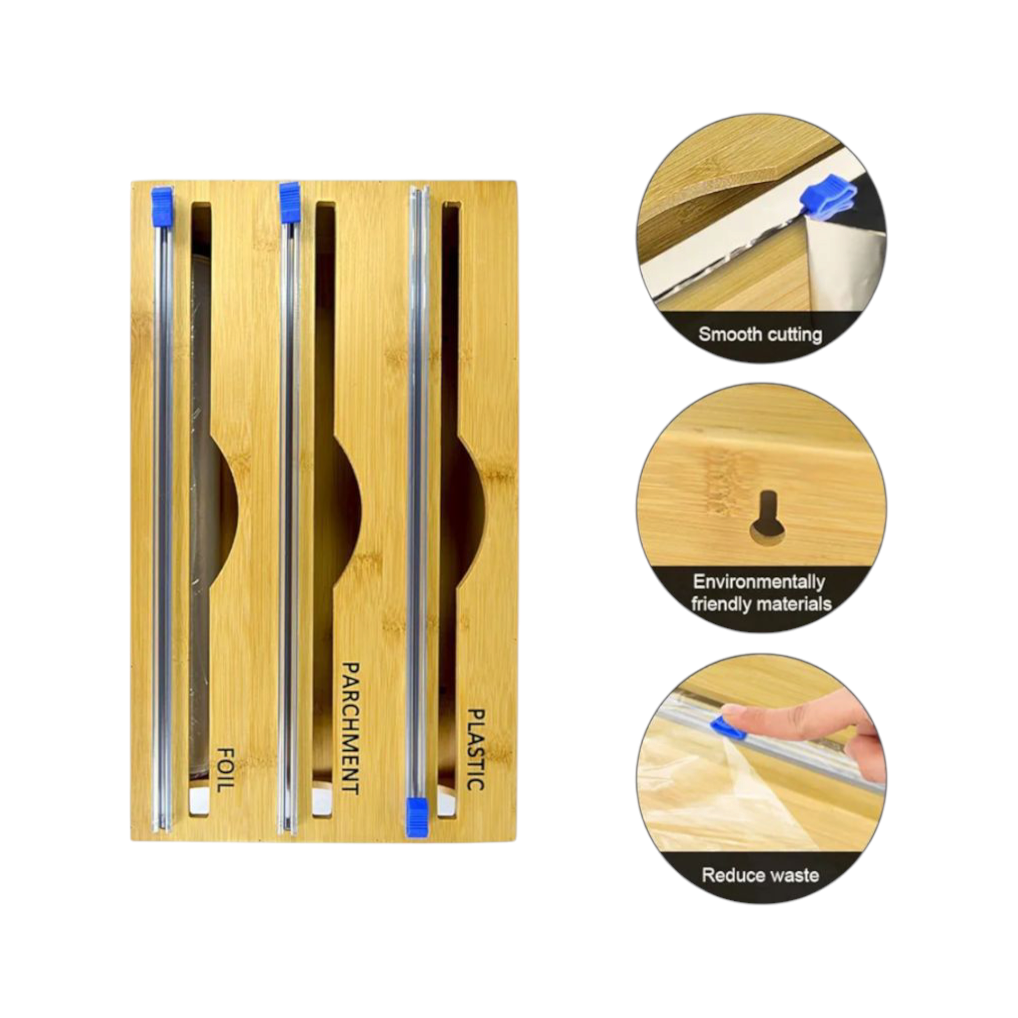 Bamboo Cling Film Wrap Dispenser with Cutter