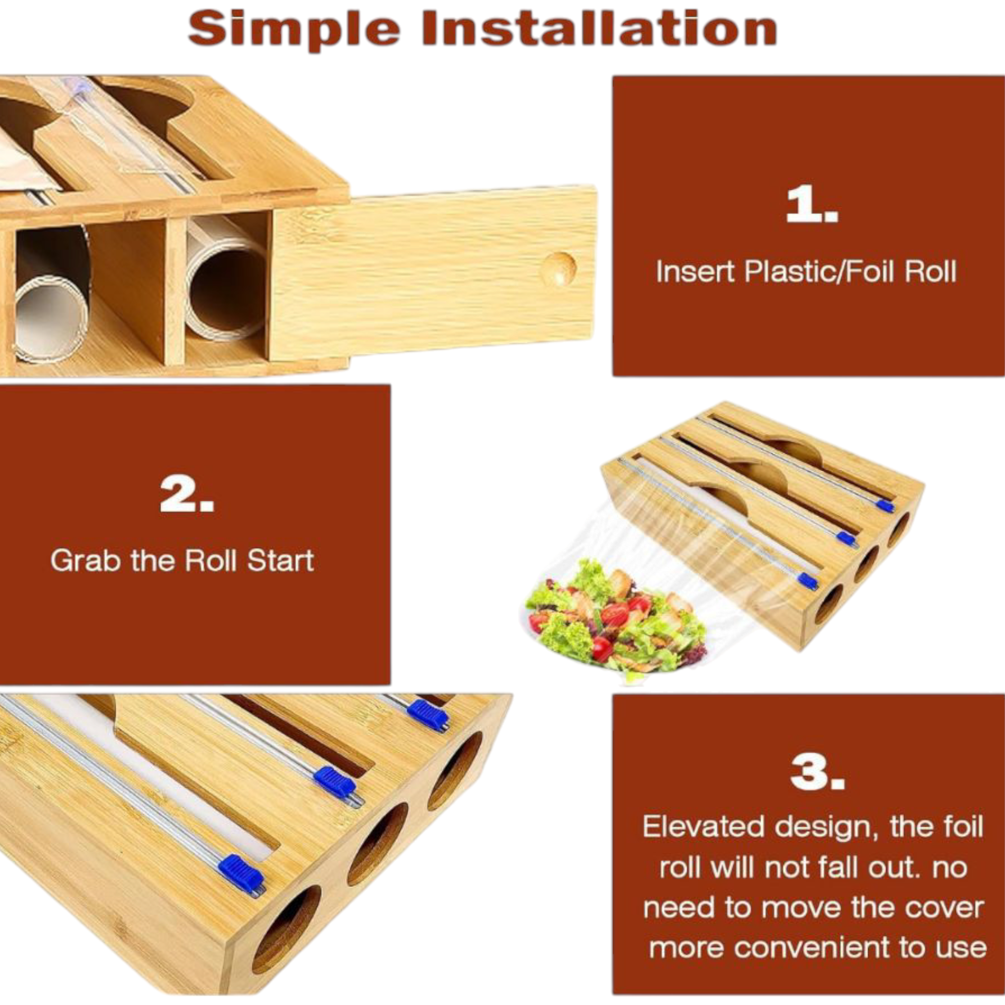 Bamboo Cling Film Wrap Dispenser with Cutter