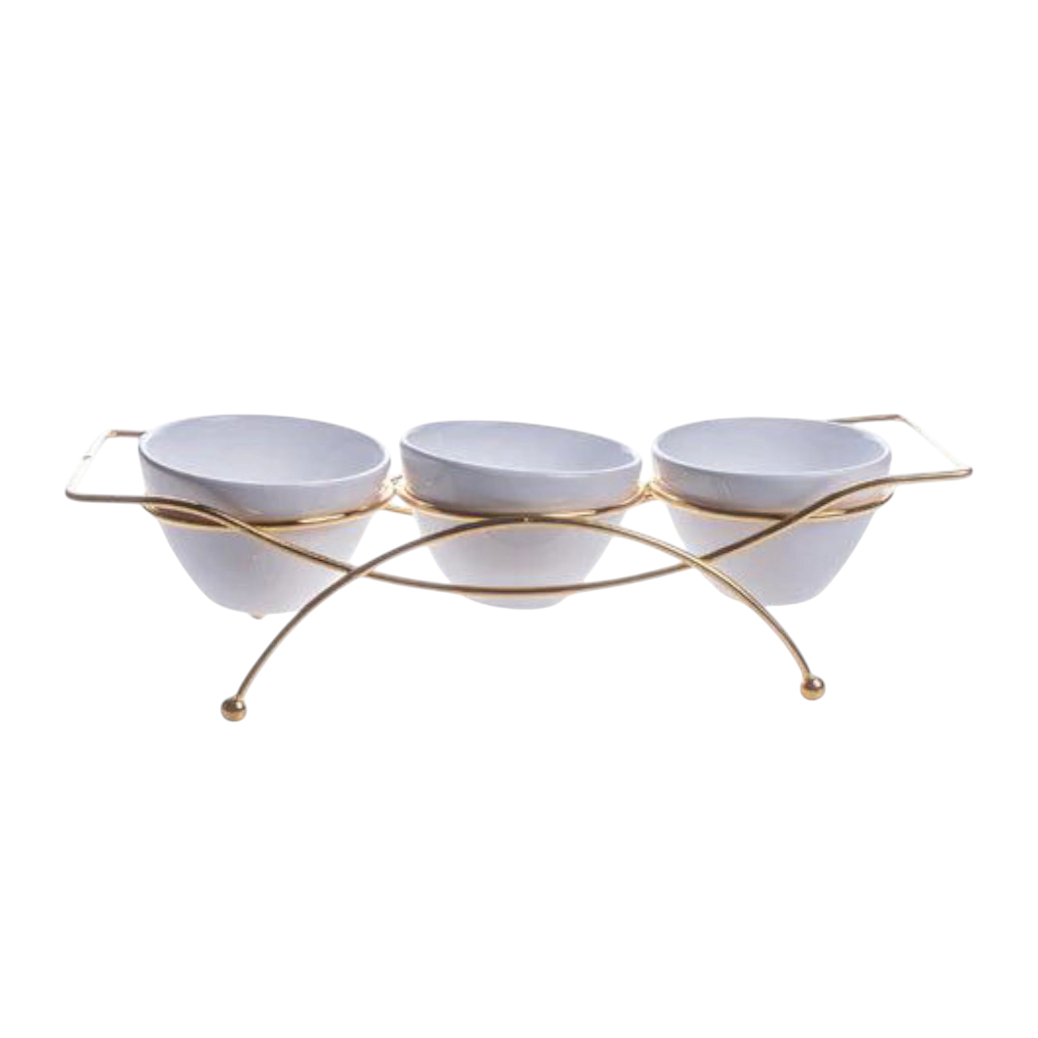 Ceramic Serving Bowl 3pc Set with Gold Stand