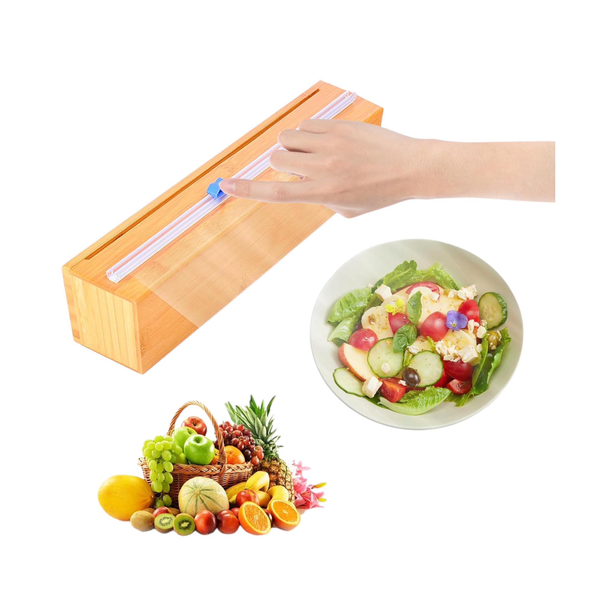 Bamboo Cling Film Wrap Dispenser with Cutter