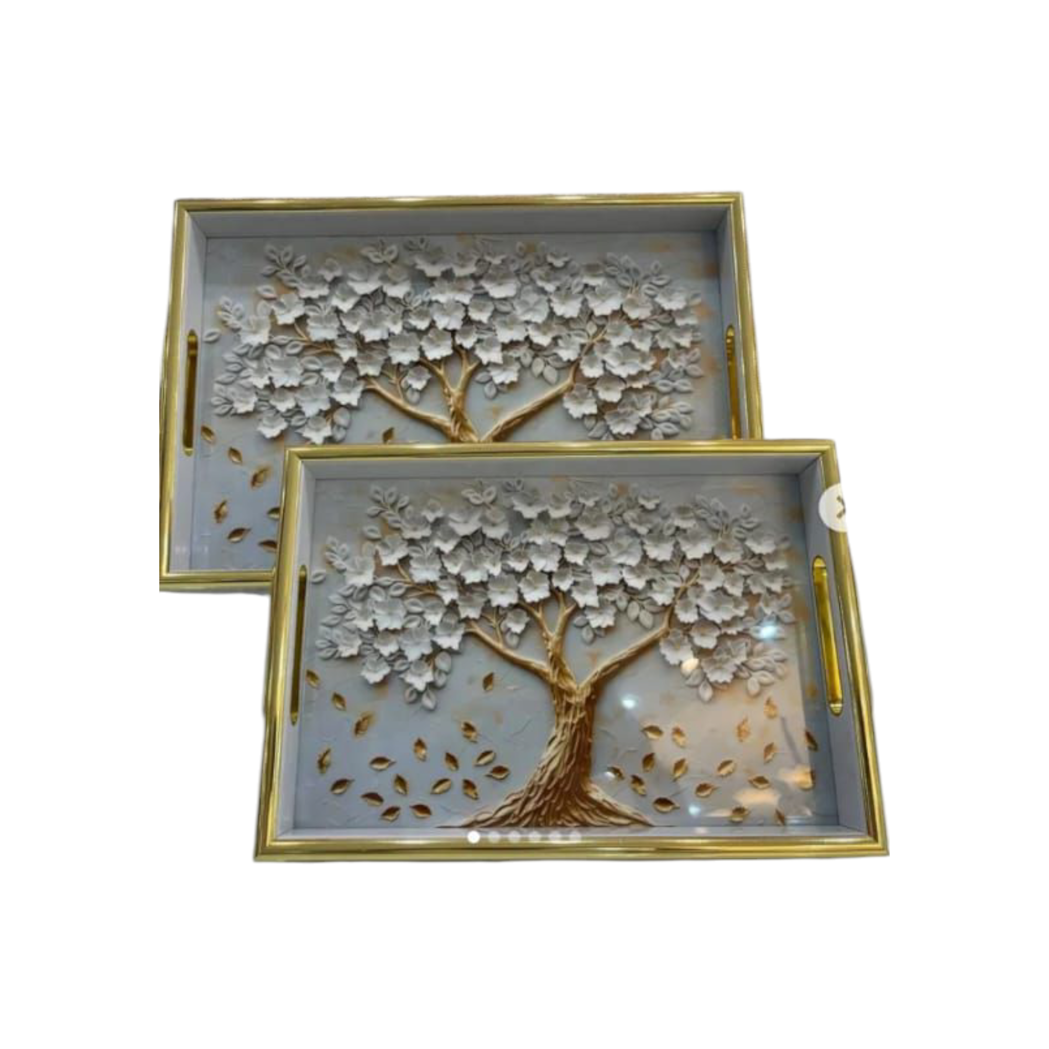 Rectangular White Evidea Kitchen Tree of Life Patterned Tray