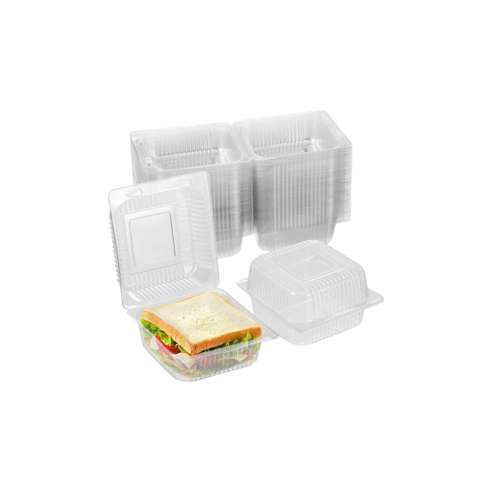 Disposable Takeaway Food Clamshell Storage Container 13x12+8cm - Hinged Flip Lid 10pack