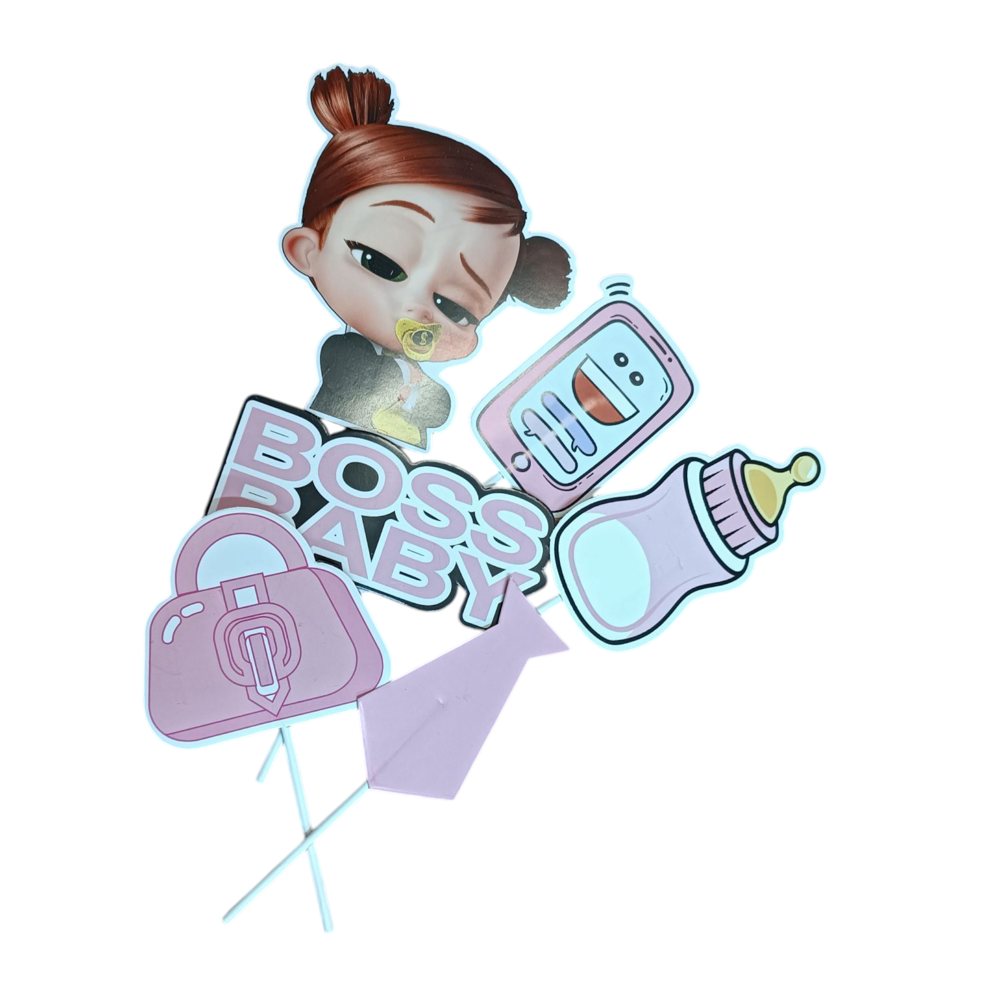 Paper Cake Topper Boss Baby Pink 6pcs