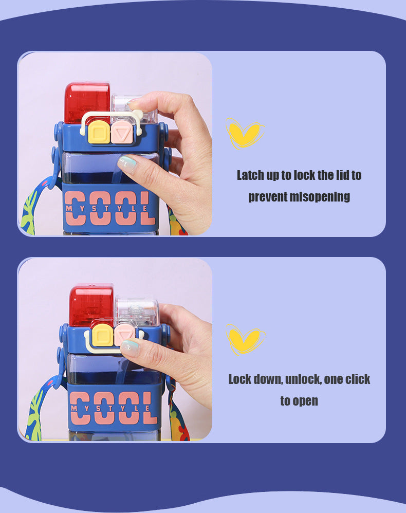 Cute Double Drinking Water Bottle Portable 2 in 1 with Straw 520ml