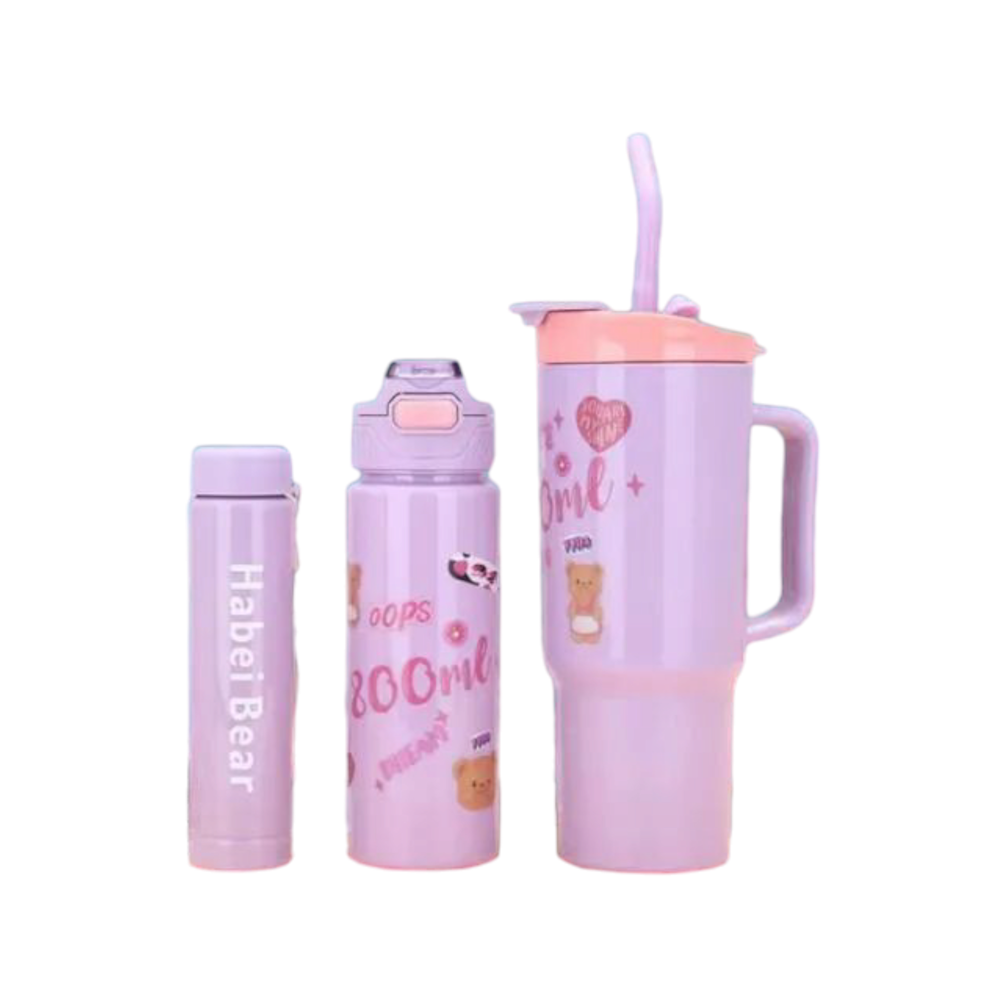 Habei Bear Travel Flask Drinking Tumbler 3pc Set