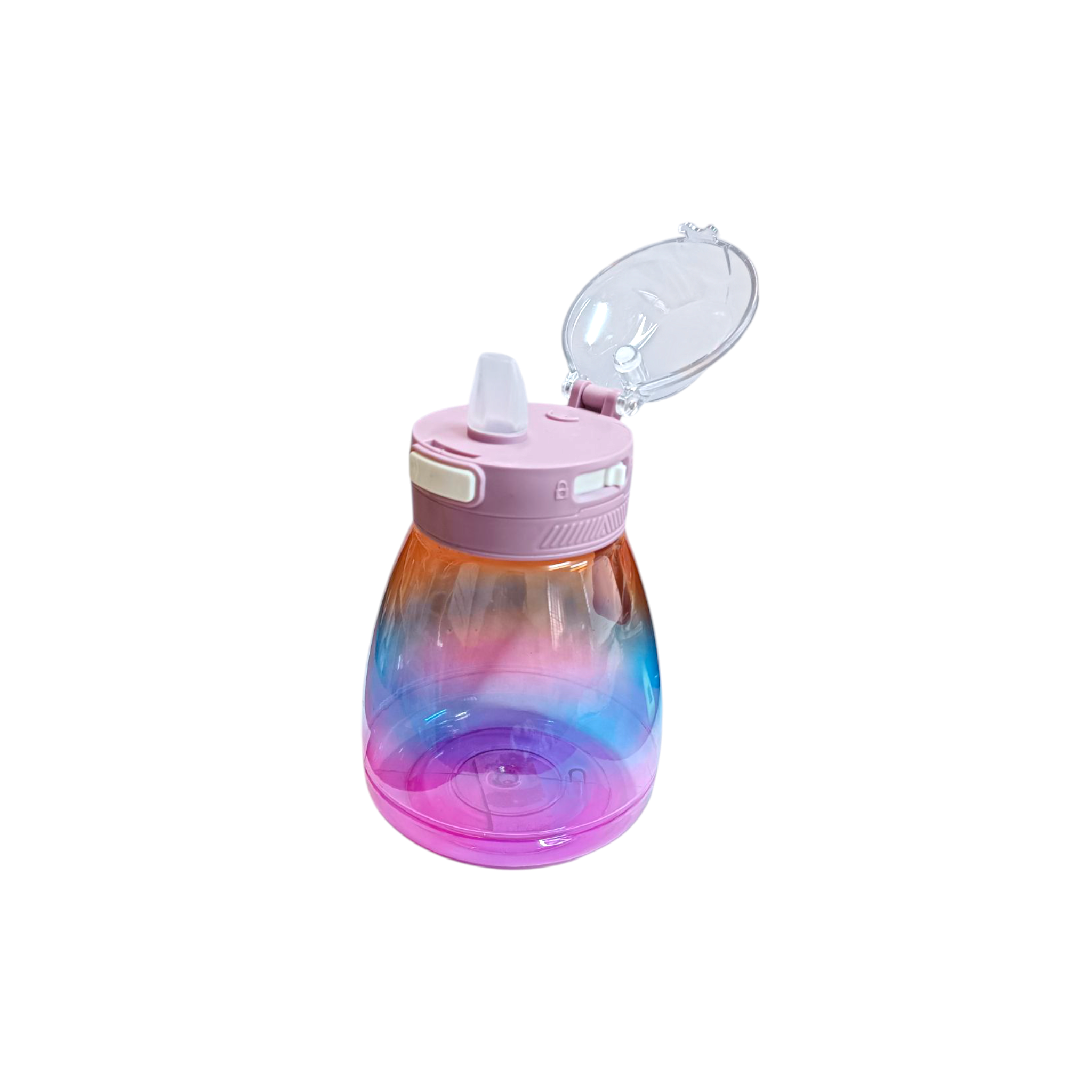 Multicolour Plastic Water Drinking Bottle with Straw 11x17cm