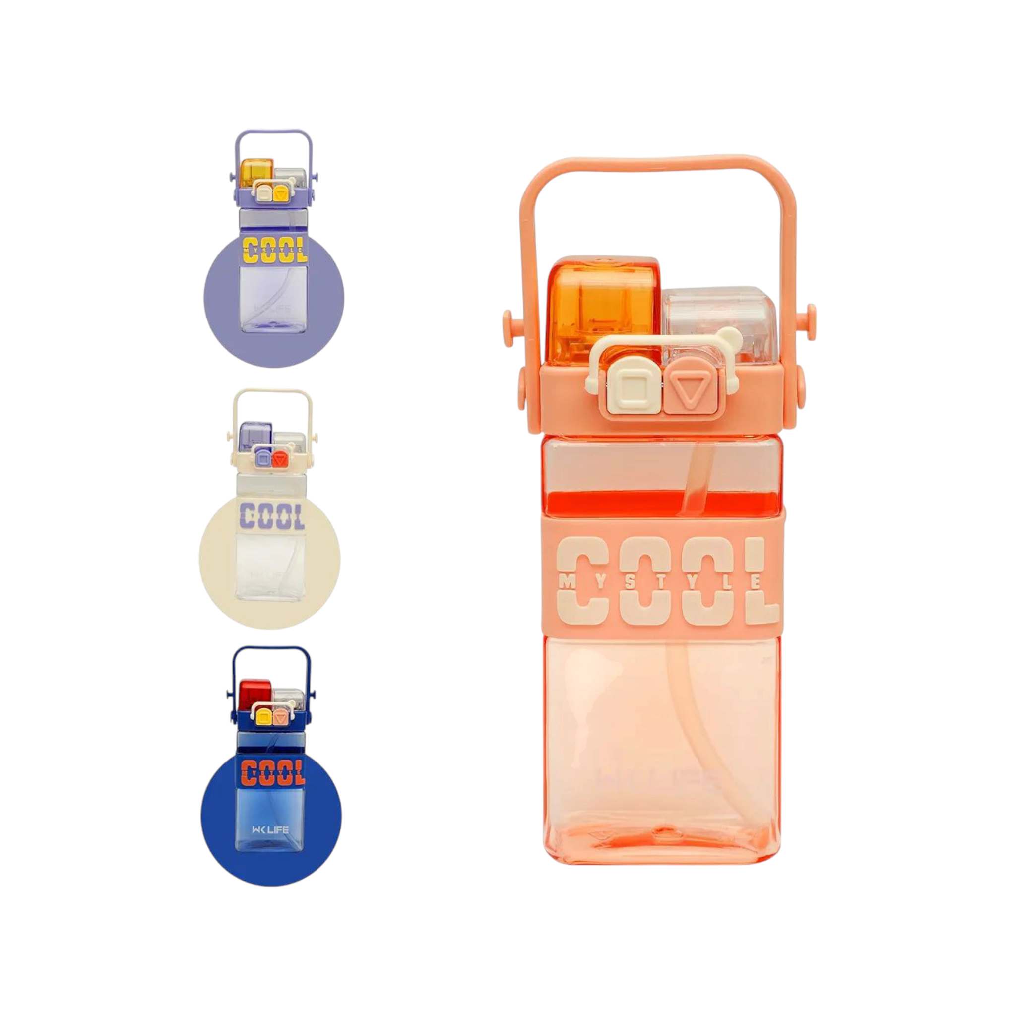 Cute Double Drinking Water Bottle Portable 2 in 1 with Straw 520ml