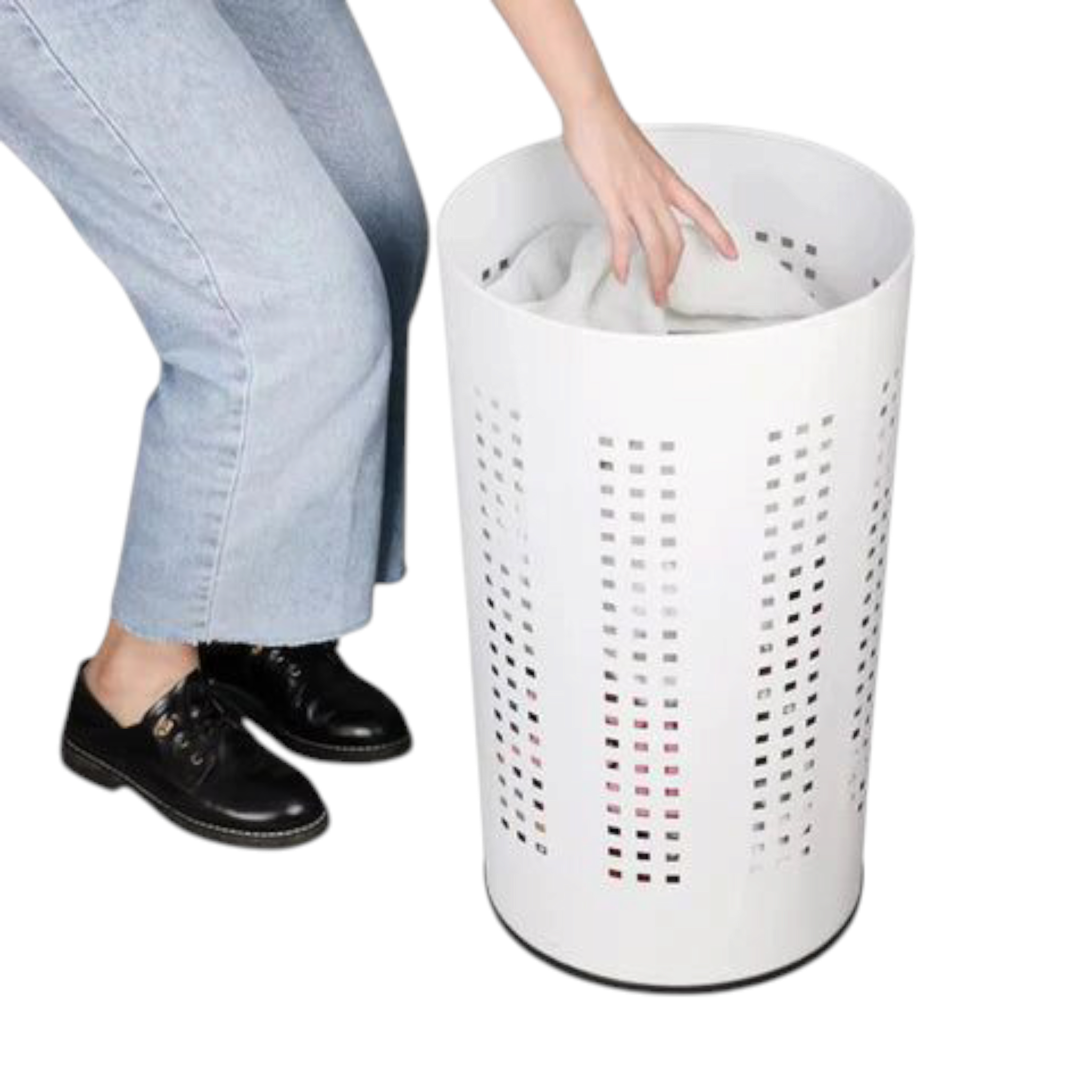 46L Laundry Bin Matte White with Lid