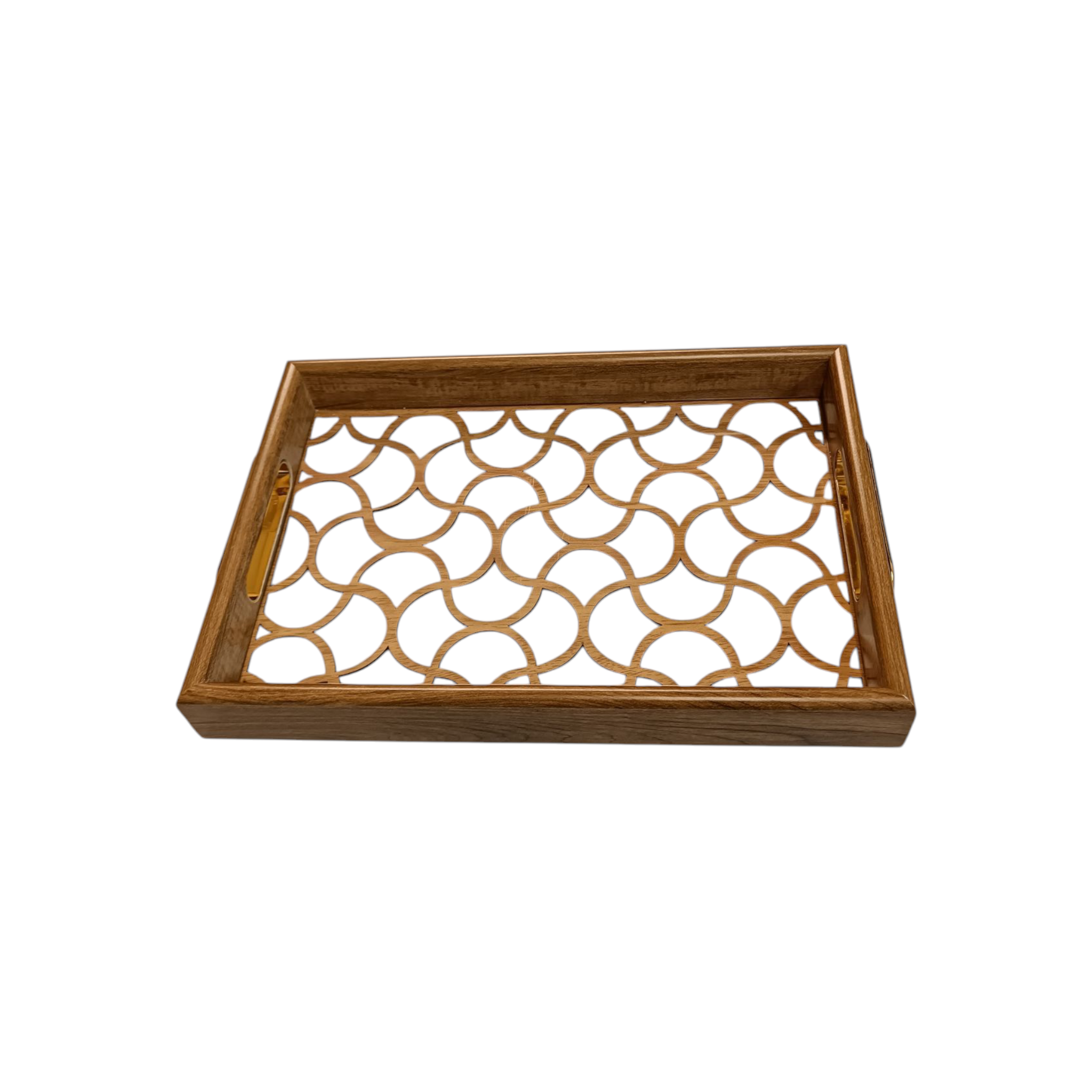 Rectangular Decorative Woodgrain Geometric Small Cutout Tray