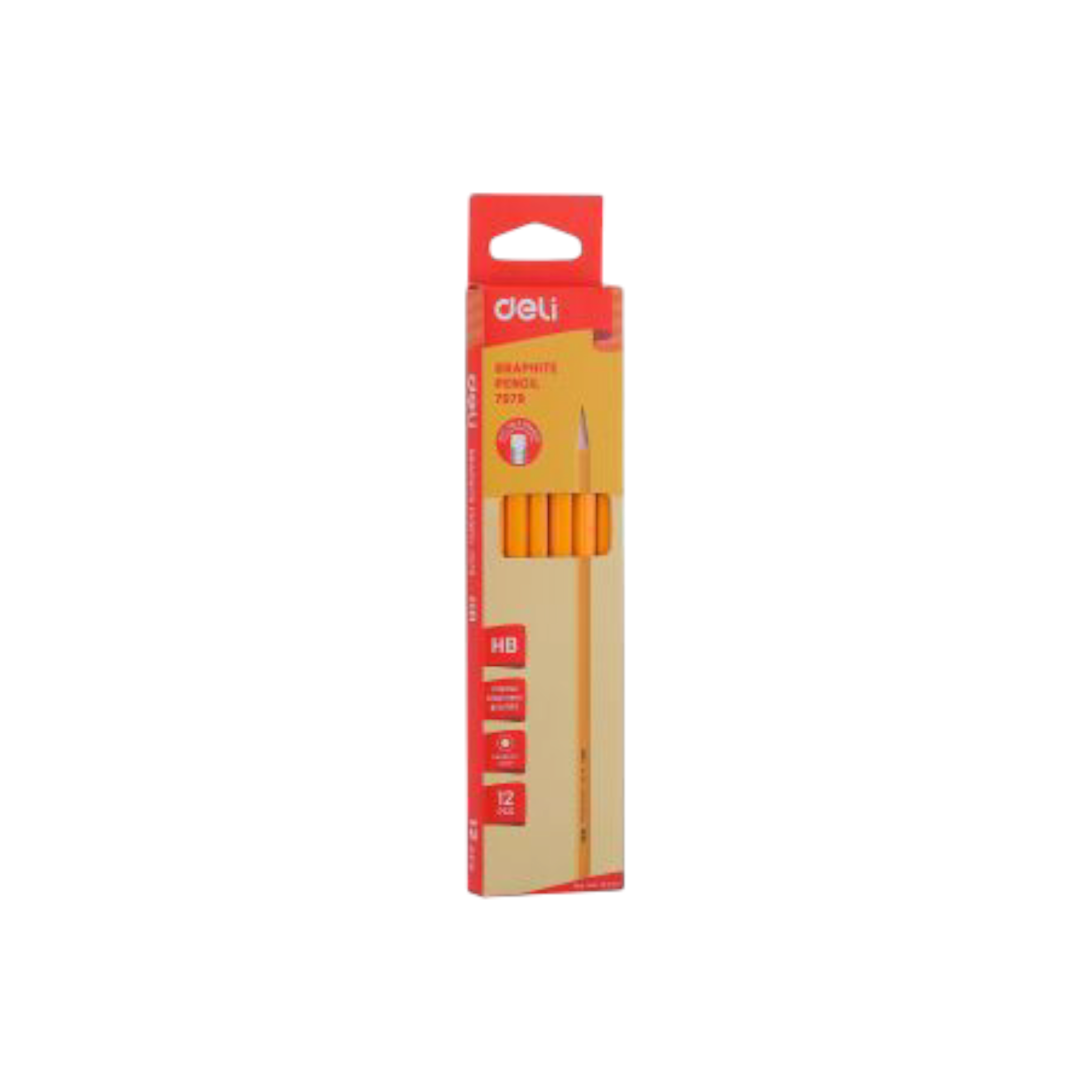 Deli Graphite Pencils HB Yellow with Eraser Tip 12pack