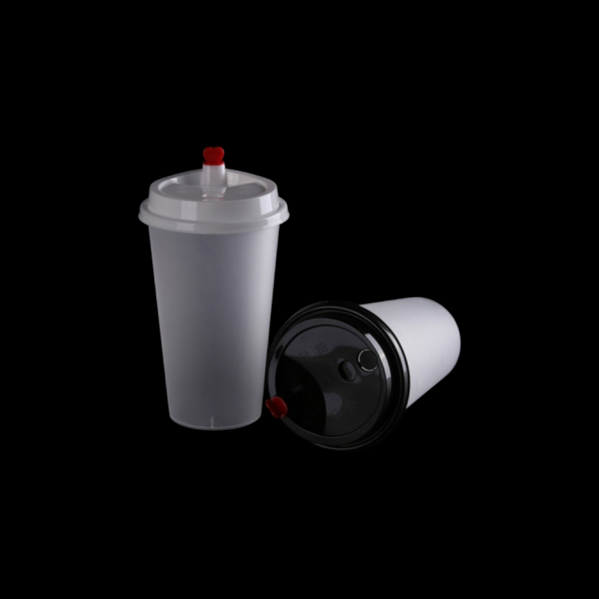 500ml Frosted Smoothie Cup Plastic with Lid & Red Heart Sip Plug 10pack