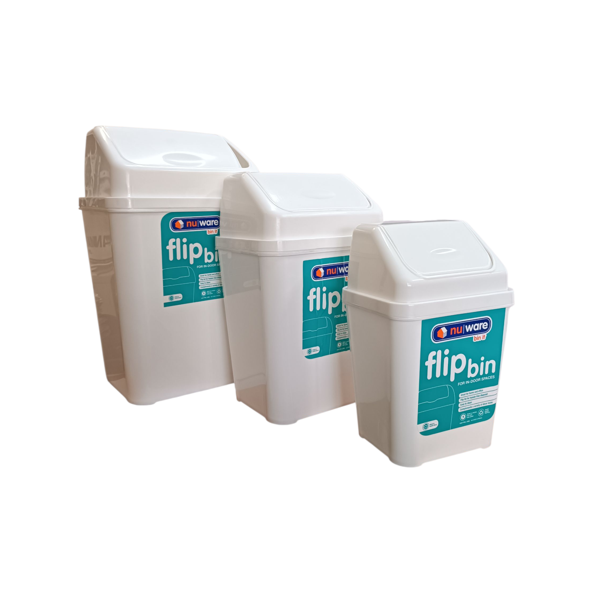 Nu Ware Plastic Flip Dustbin 3pc Set 4-10L-17L