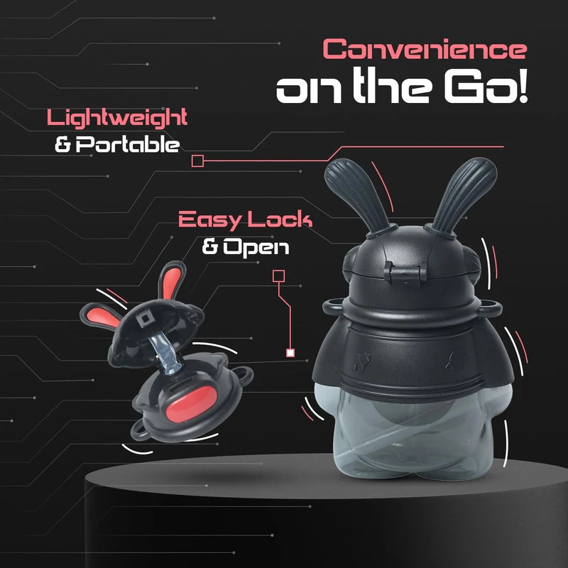 750ml Space Rabbit Cartoon Sports Water Bottle with Anti Drop Straw