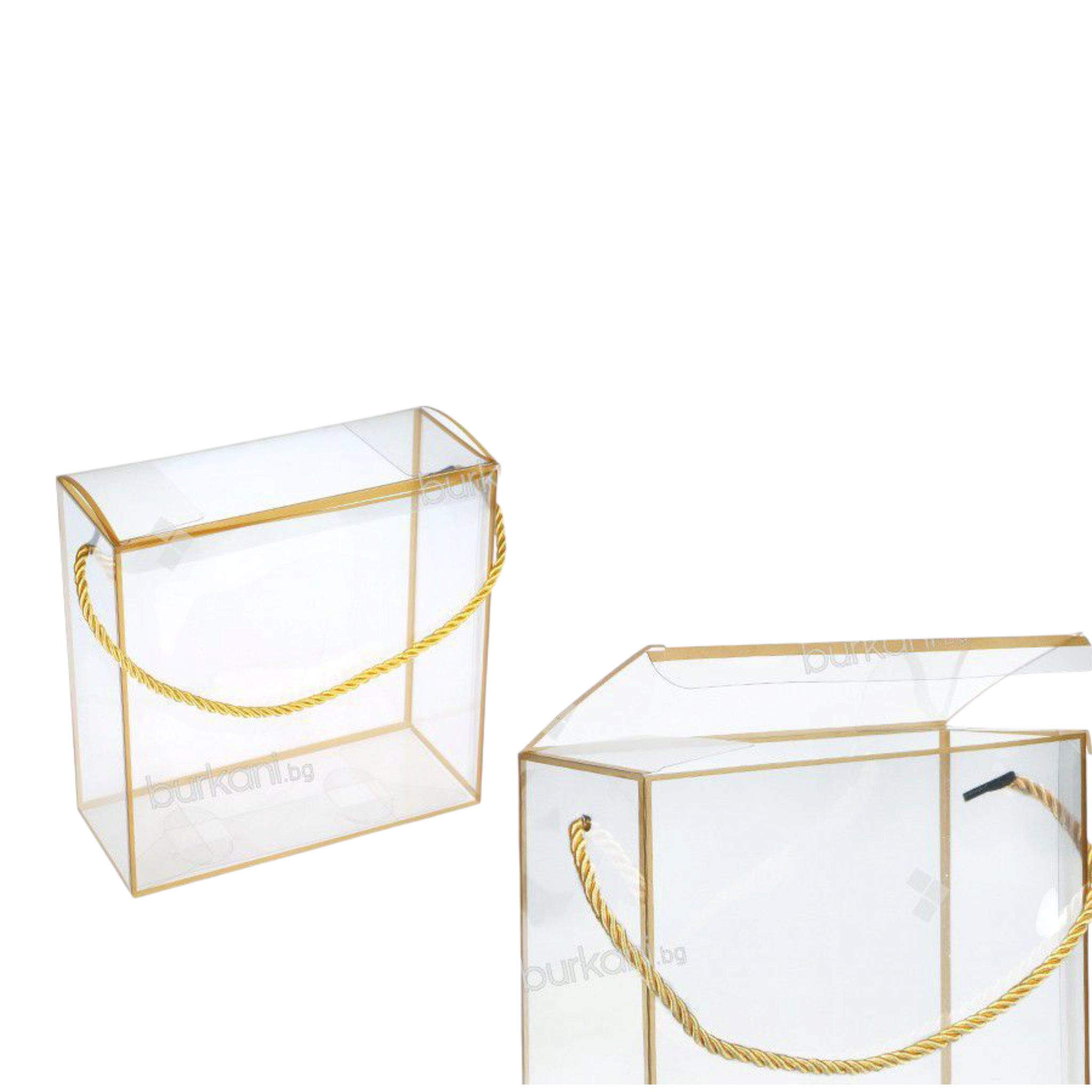 PVC Gift Box Gold Bordered with Rope String Handle 12x12x12cm Transparent