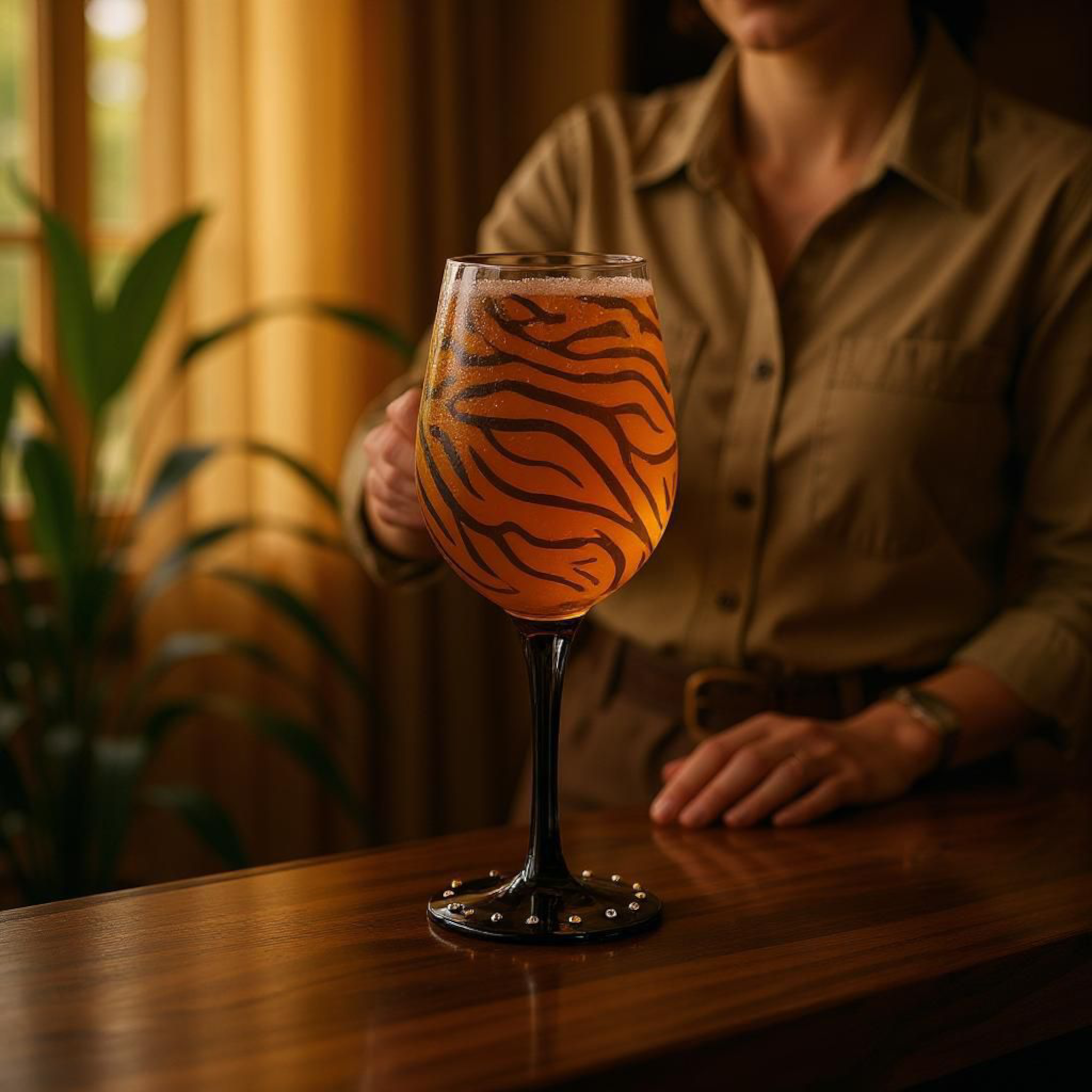 Single Wine Glass Tiger Gold Print 15oz