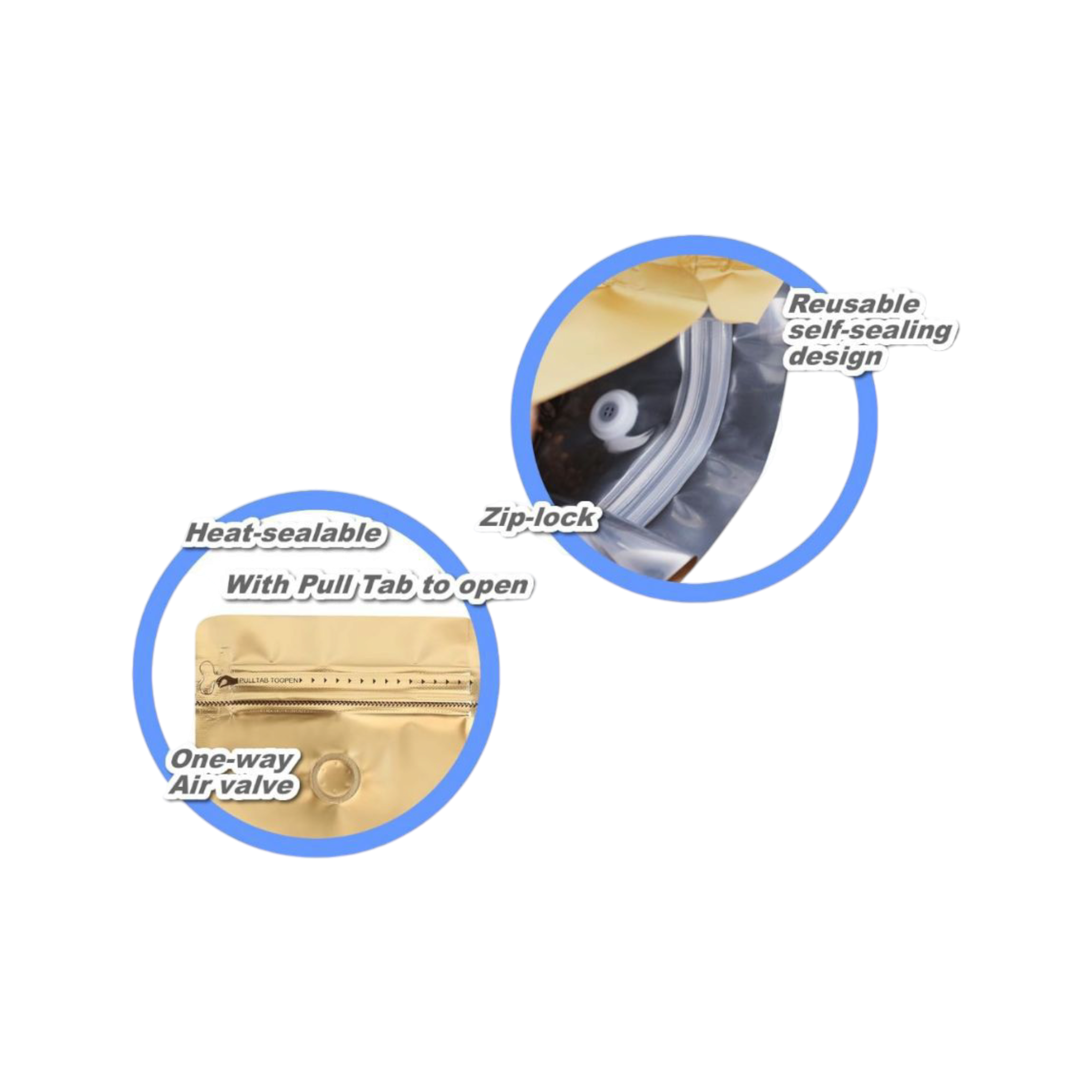 Aluminium Metalized Stand-up Coffee Bean Pouch Bag Bottom Gusset Potrait - Vacuum Seal Pull-tab with Air Valve Resealable 10Pack