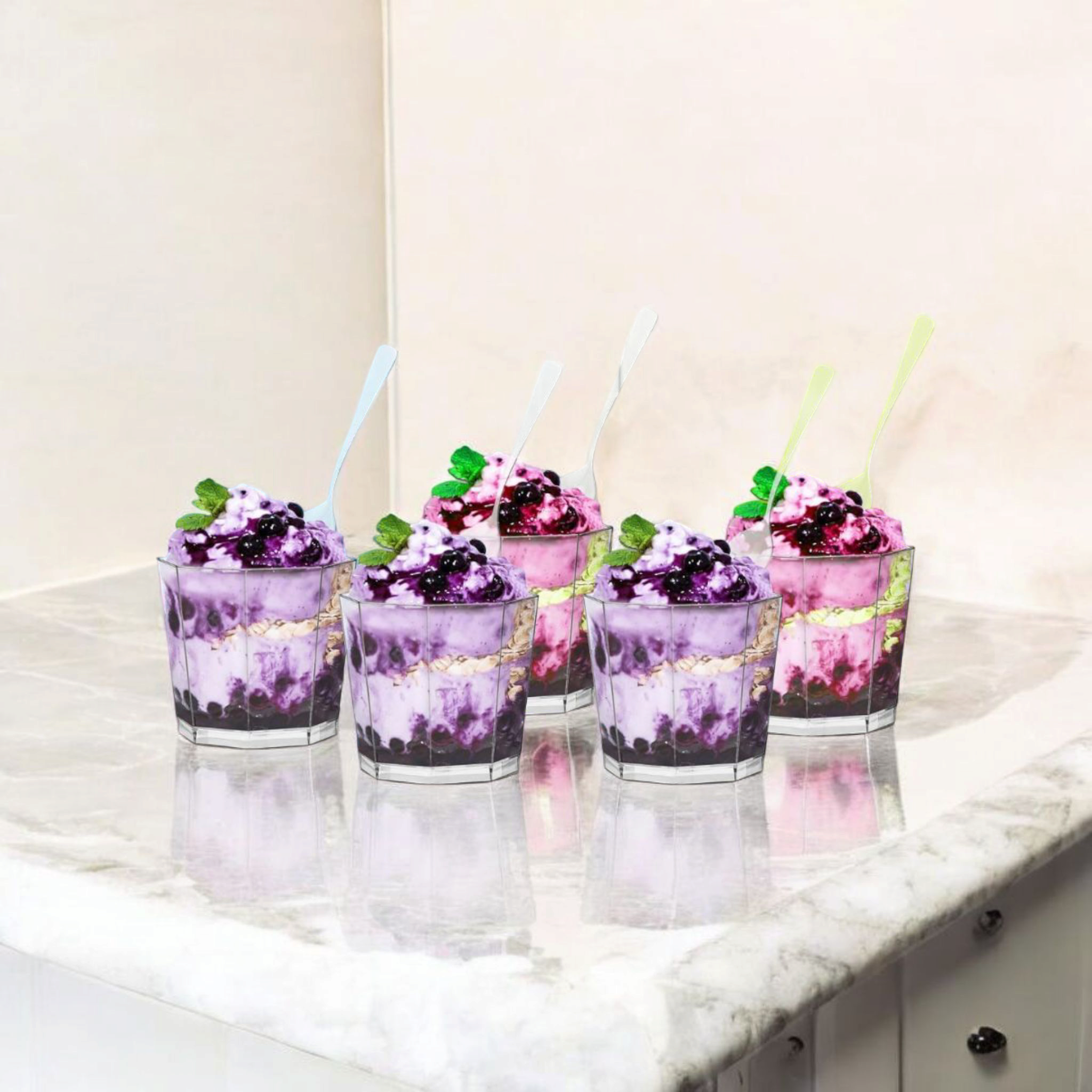 Acrylic Plastic Octagon-Shaped Reusable Dessert Cups 160ml 7.2x6.5cm 10pack