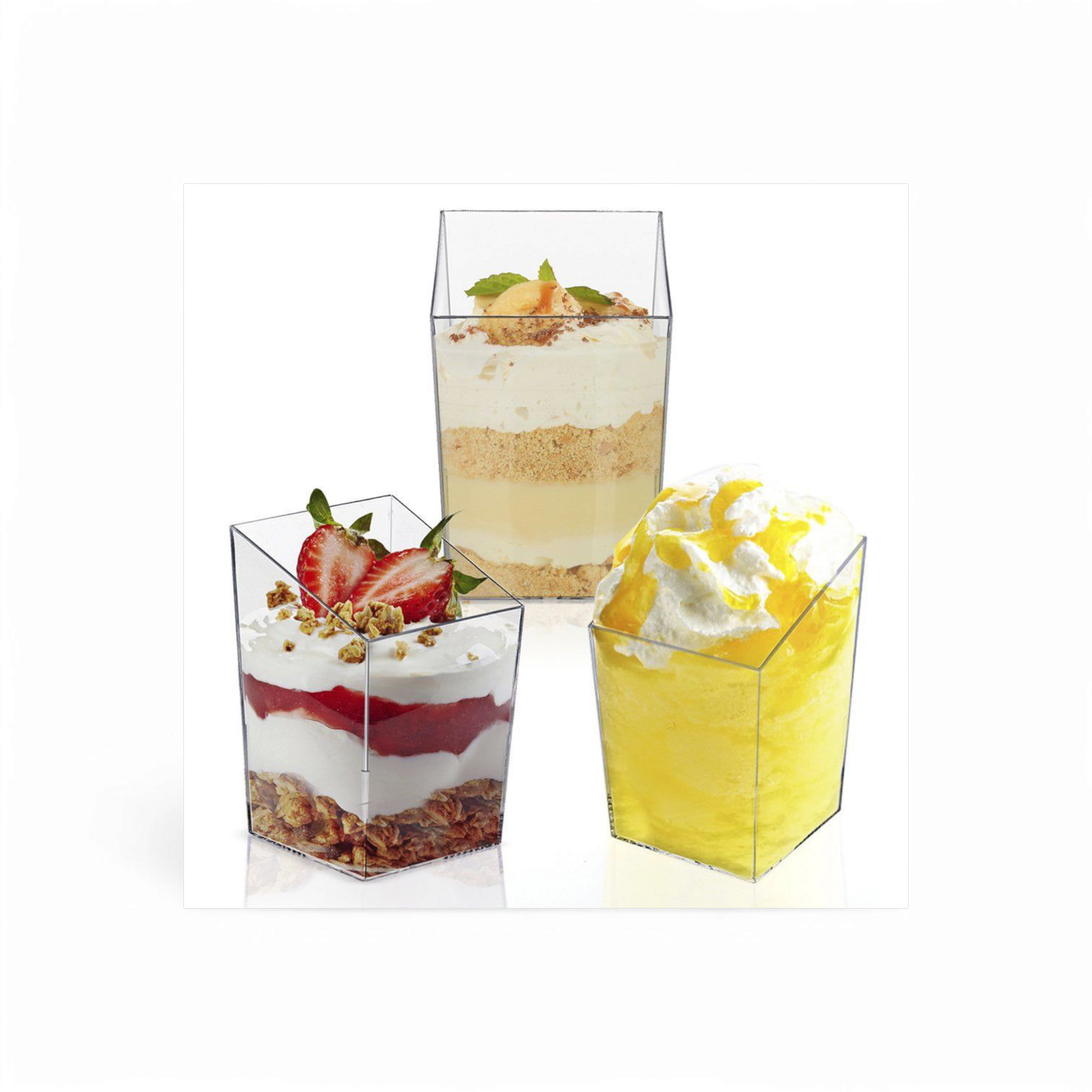 Acrylic Square Clear Reusable Plastic Dessert Cups 85ml 10Pcs 4.6x7cm