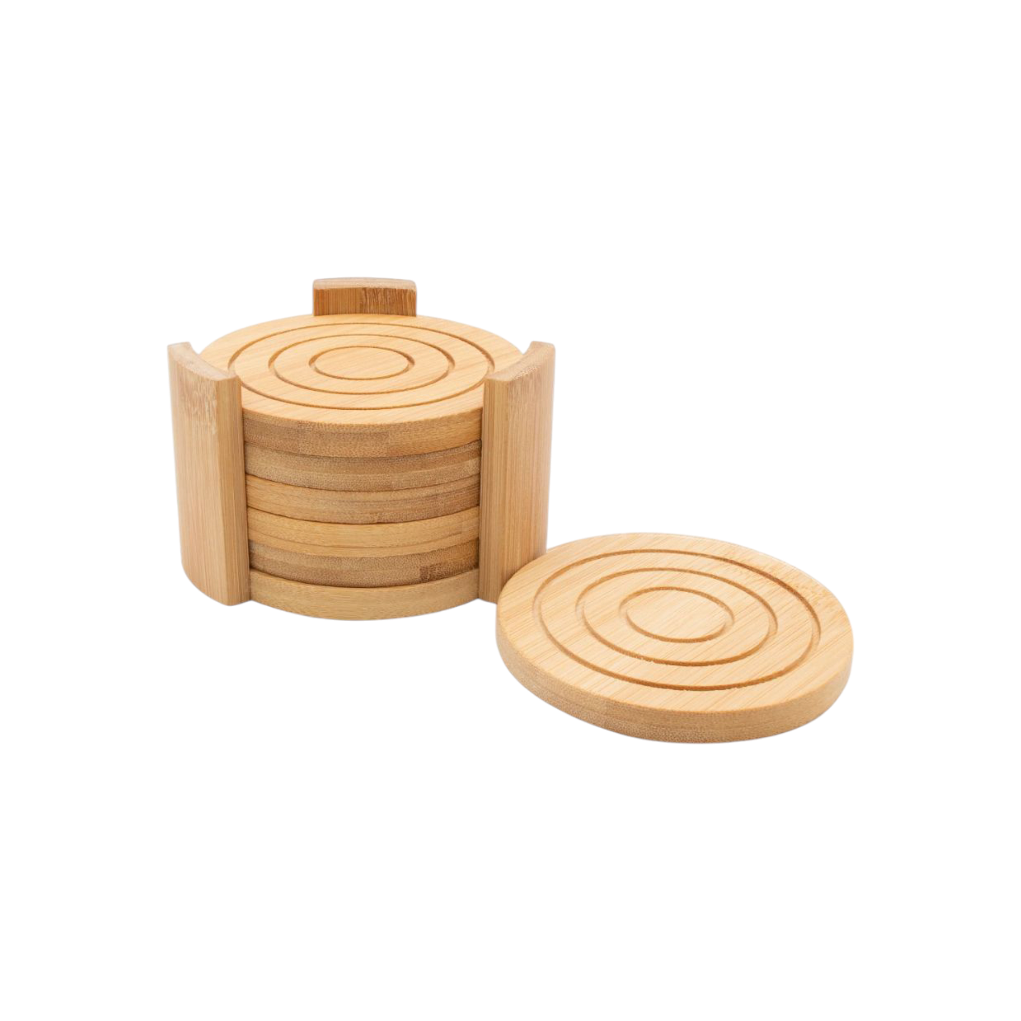 Regent Bamboo Round Coaster with Slots in Holder 6pcs