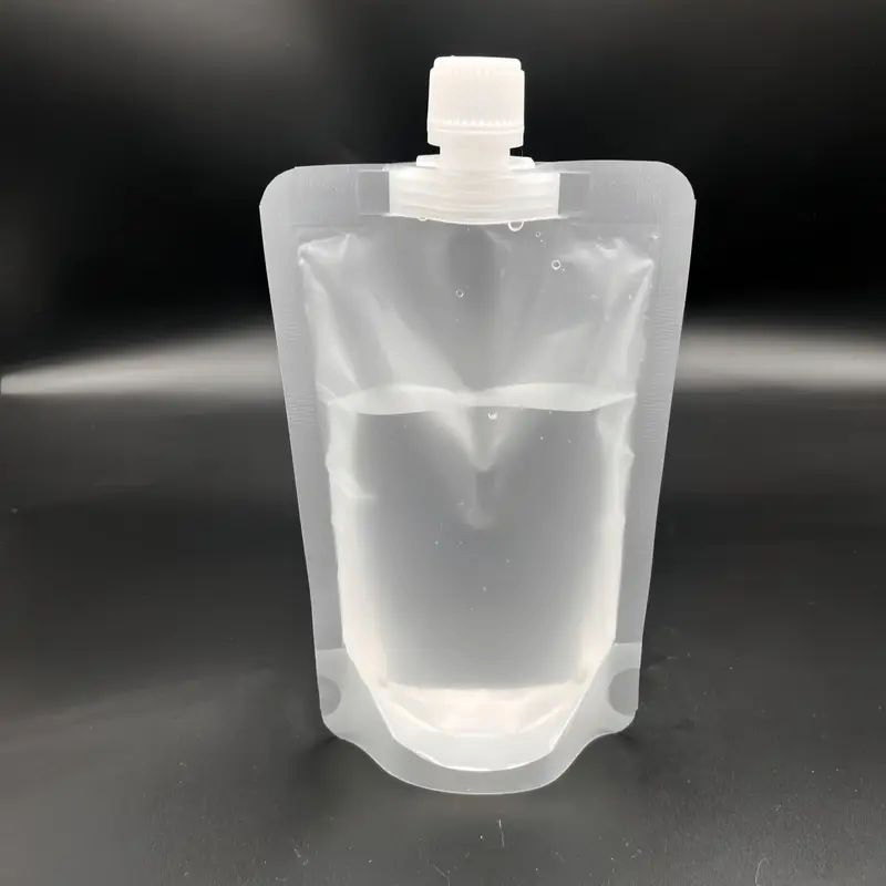 Stand-Up Drink Pouch Bag 500ml Clear with Spout 13x19x3.5cm 100mic Resealable Beverage Packaging