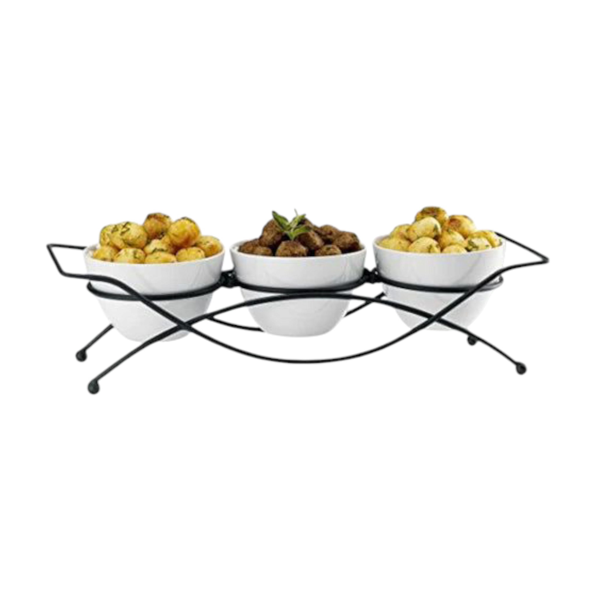 3-Pieving Bowl Set With Black Standce Ser