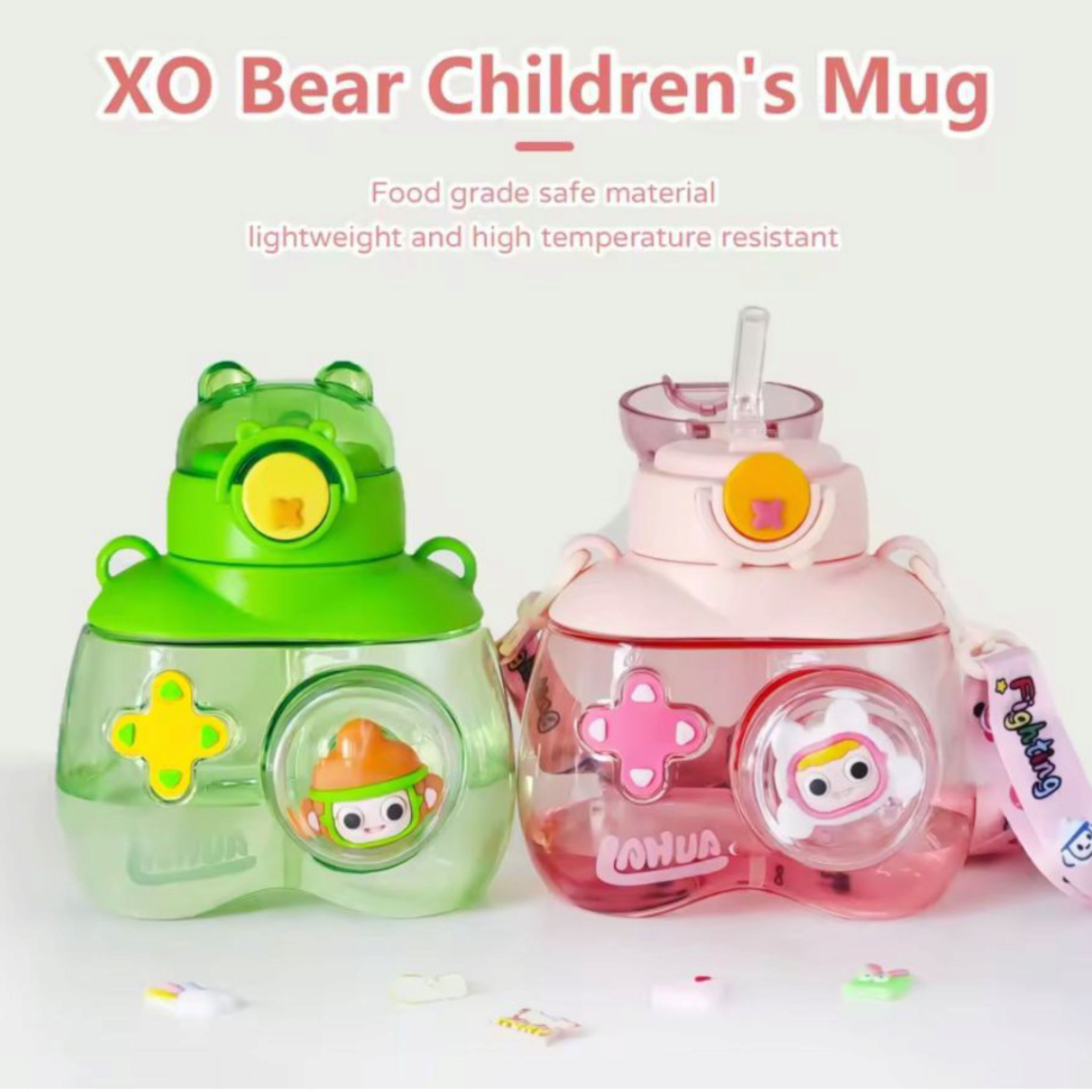 3D Bear Water Bottle 750ml with Straw & Carry Strap