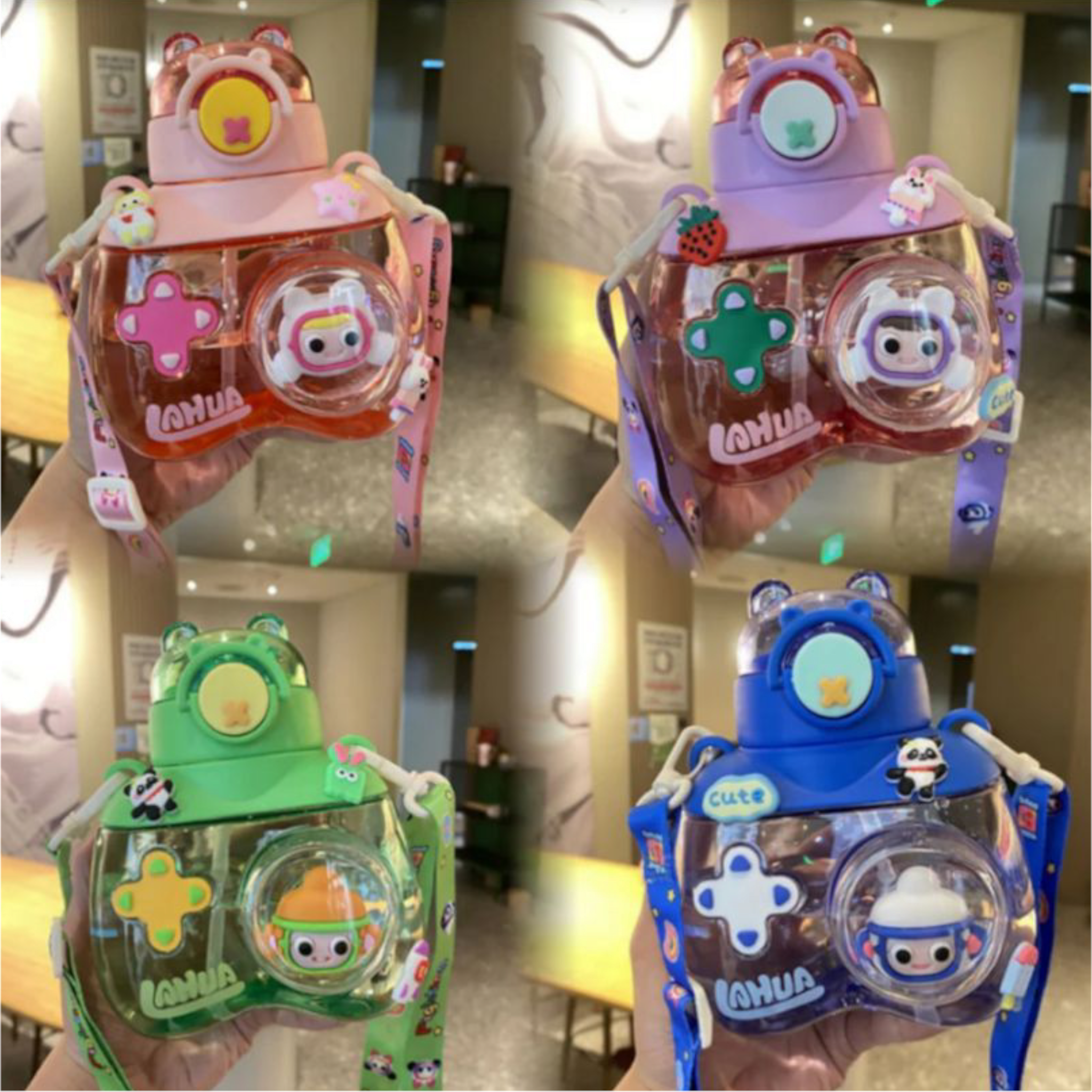 3D Bear Water Bottle 750ml with Straw & Carry Strap