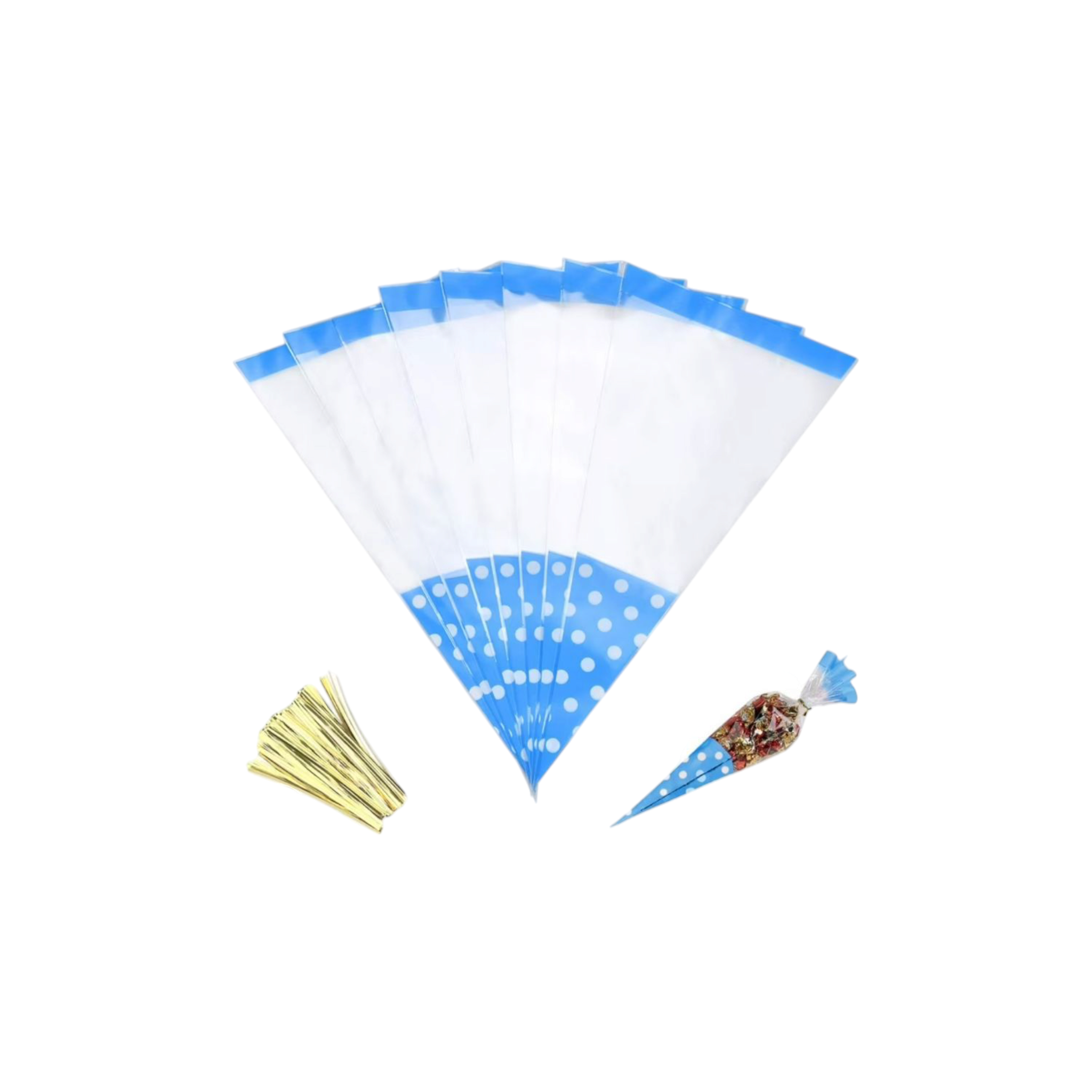 Cellophane Polka Dot Piping Bags with Ties 18x37cm 100pcs