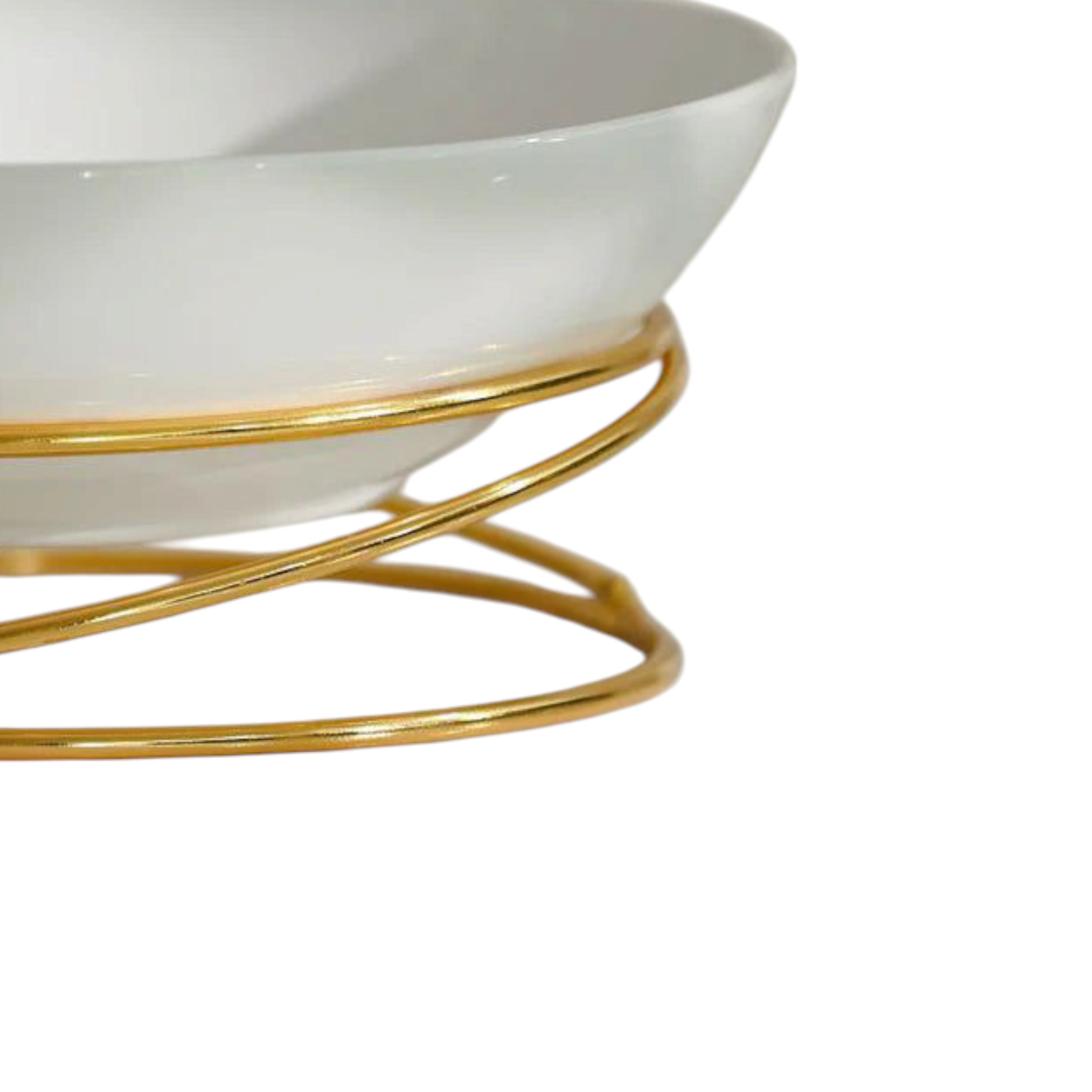 Ceramic Serving Bowl with Gold Round Spiral Stand 12.5Inch