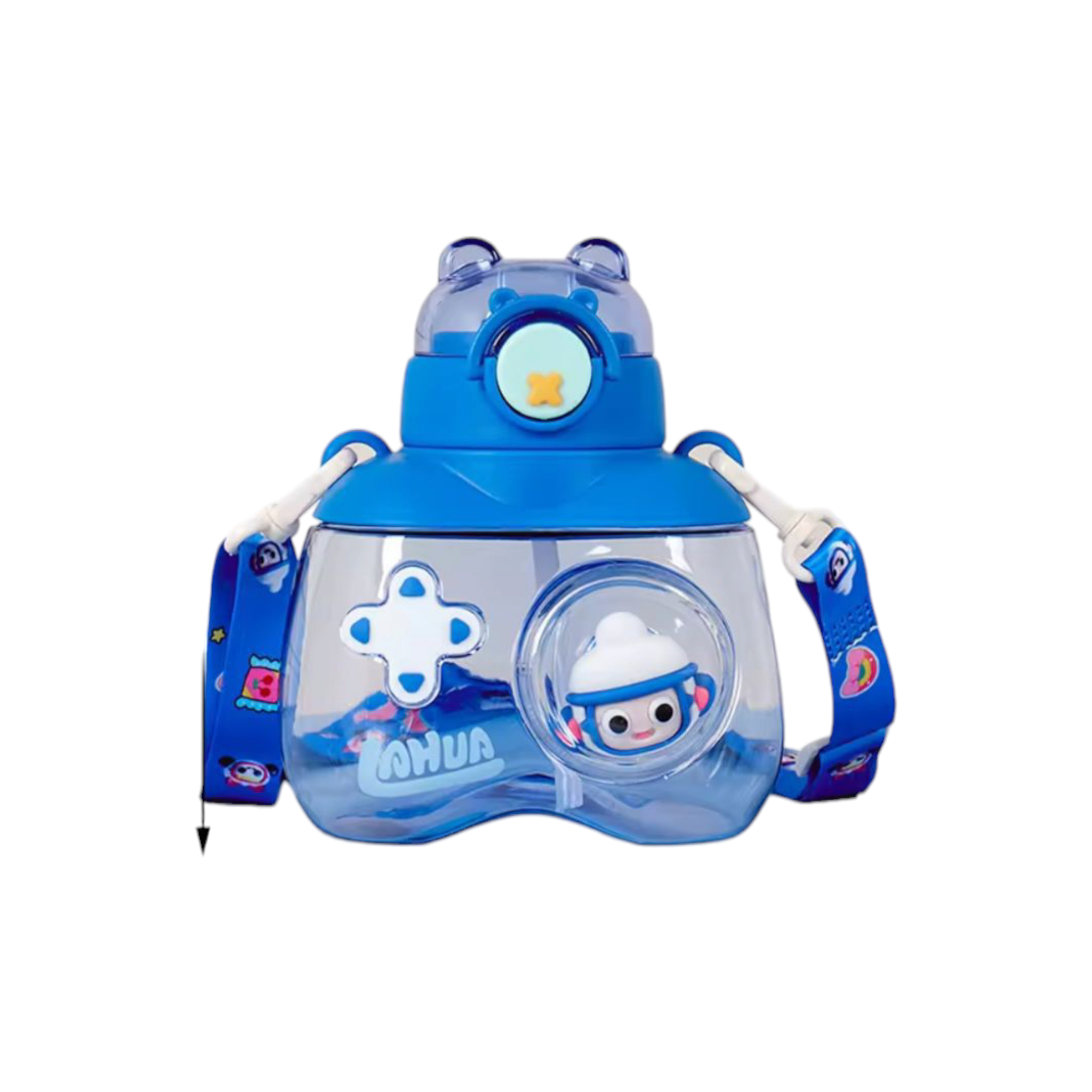 3D Bear Water Bottle 750ml with Straw & Carry Strap