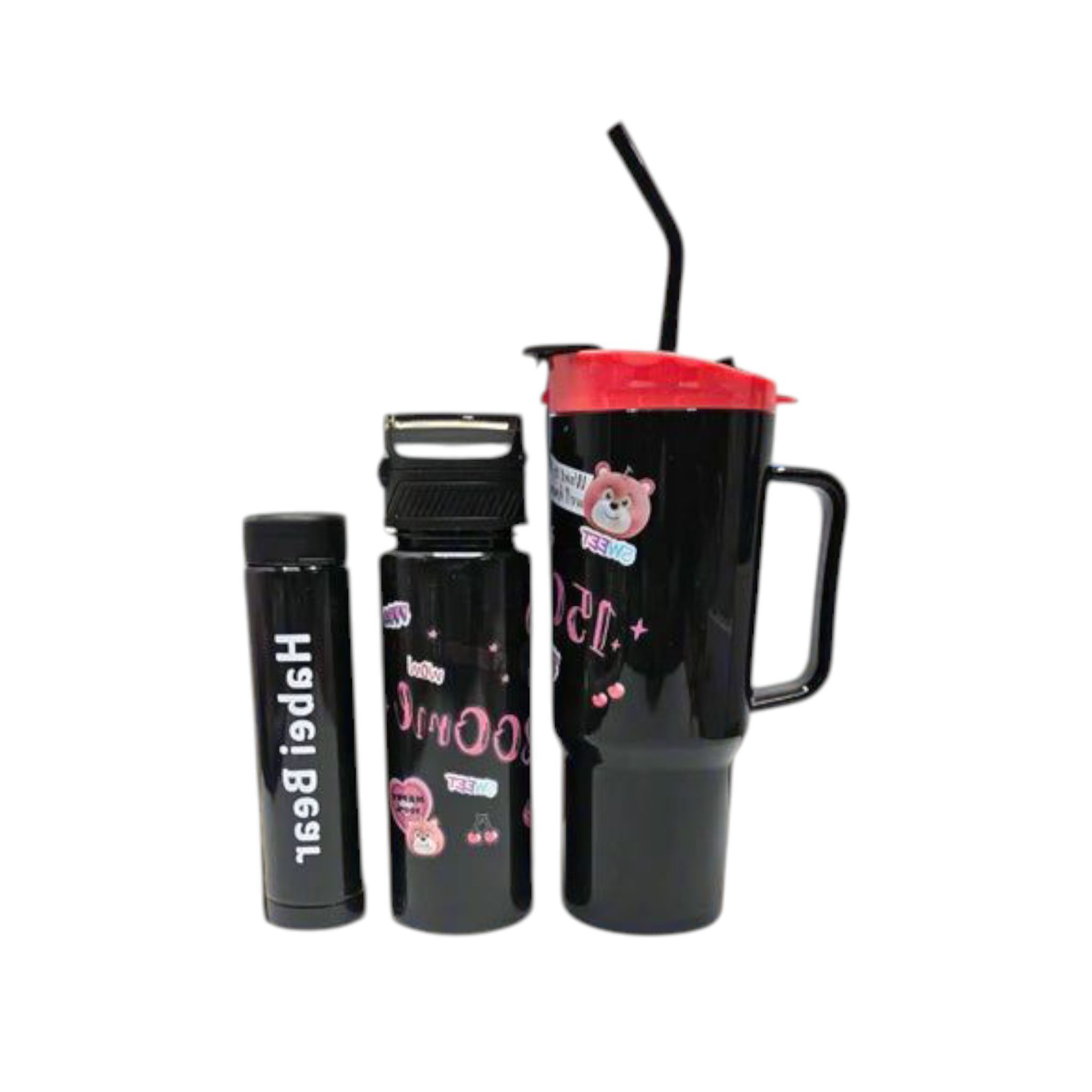 Habei Bear Travel Flask Drinking Tumbler 3pc Set