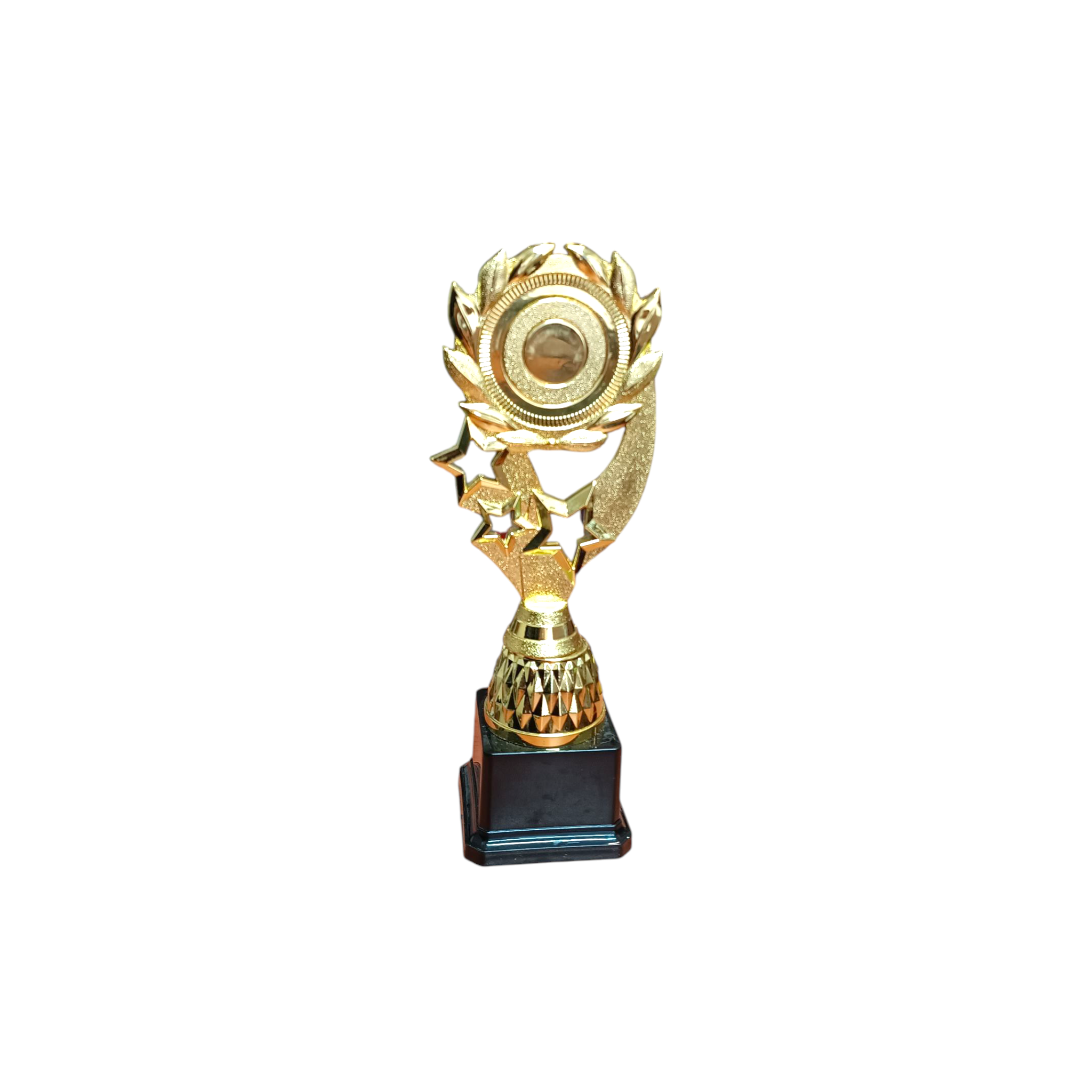 Gold Plastic Trophy Olympia On Black Base 25cm