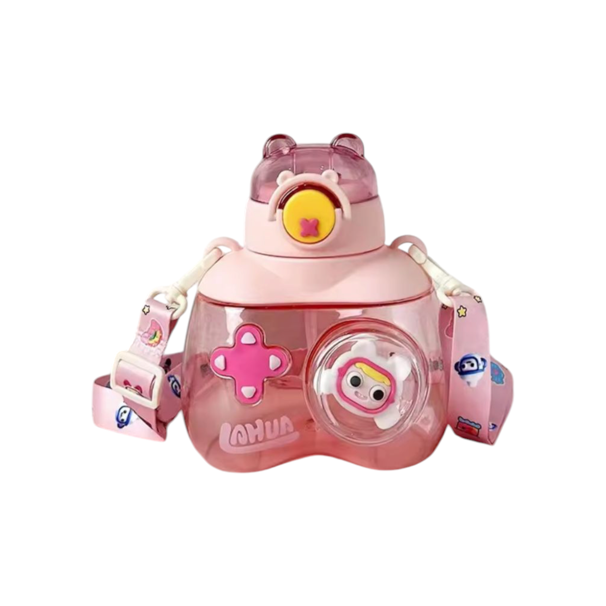 3D Bear Water Bottle 750ml with Straw & Carry Strap