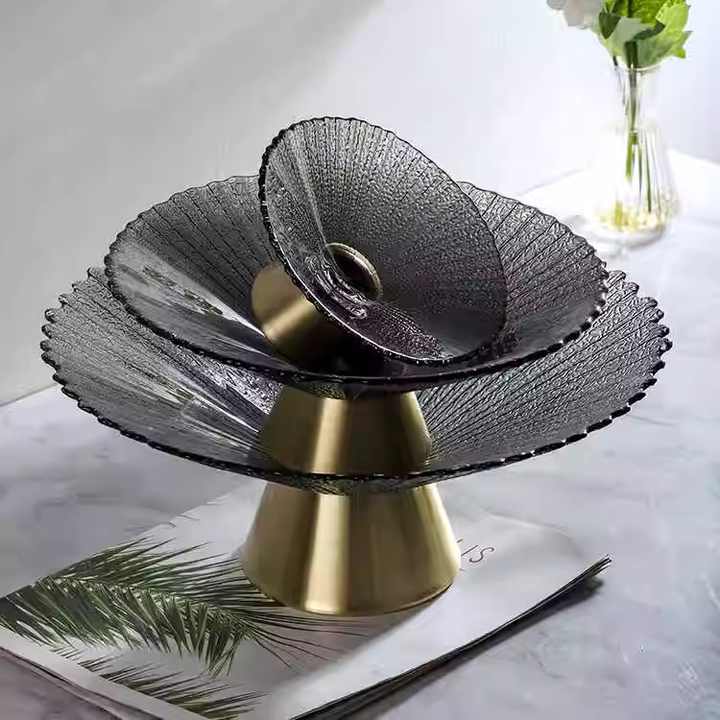 Copper Base Glass Fruit Platter Black 32x14cm